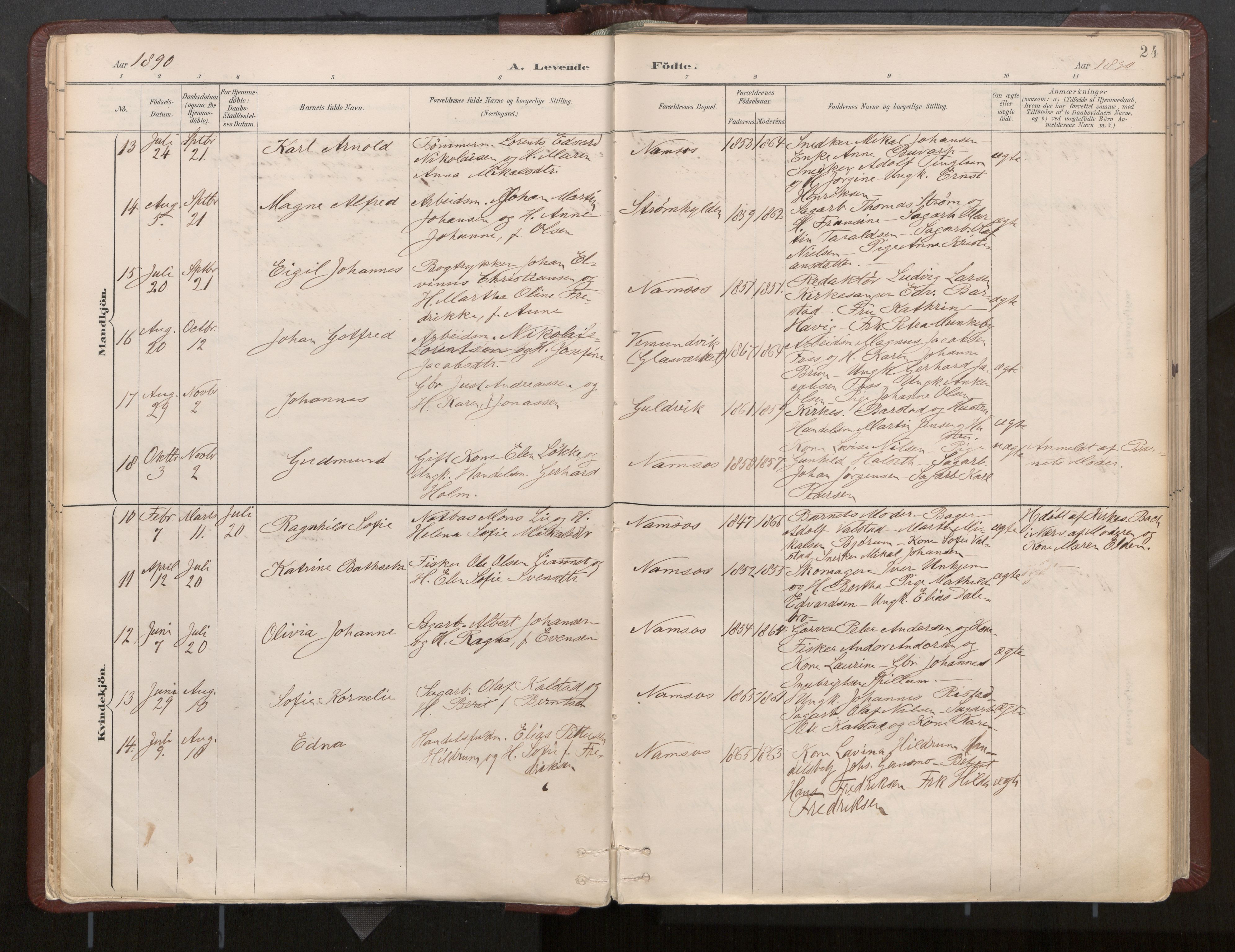 Ministerialprotokoller, klokkerbøker og fødselsregistre - Nord-Trøndelag, SAT/A-1458/768/L0574: Parish register (official) no. 768A08, 1887-1927, p. 24