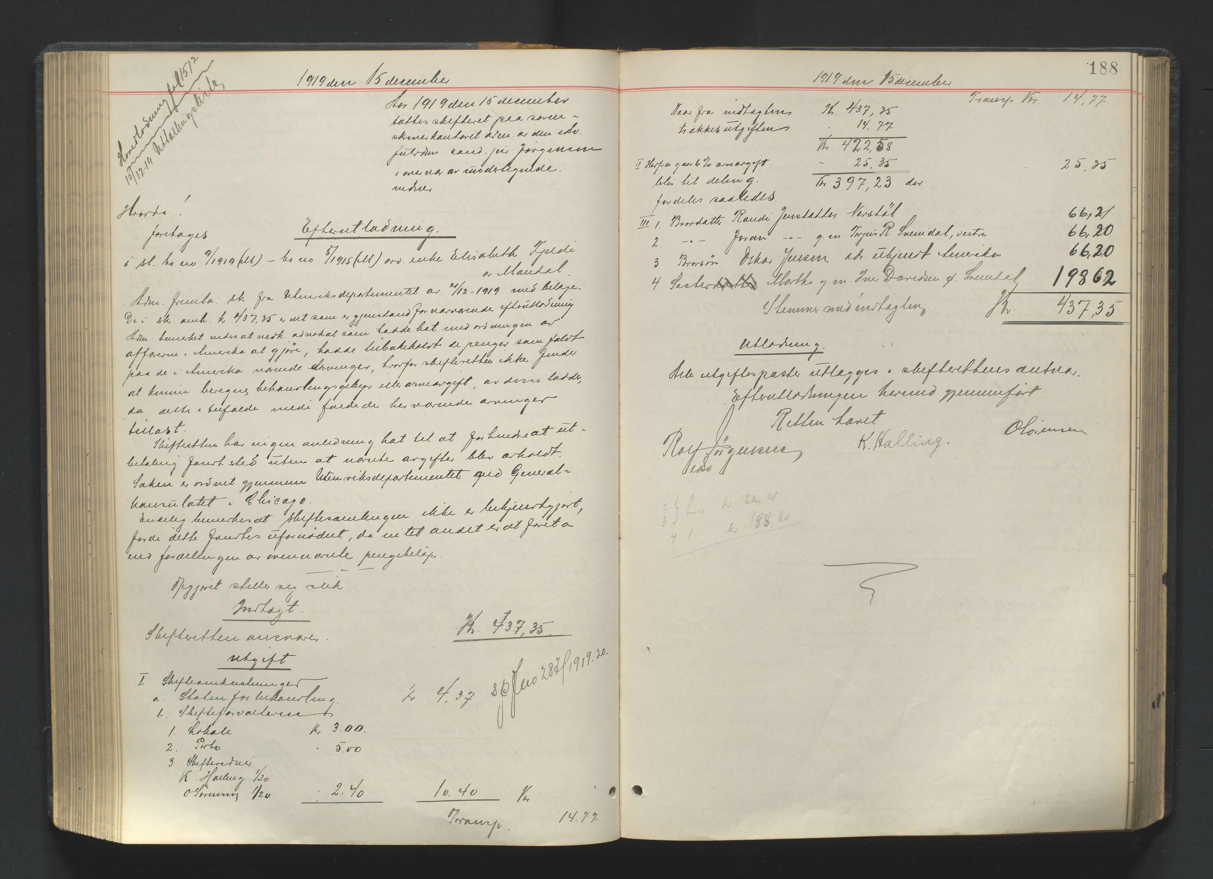 Mandal sorenskriveri, AV/SAK-1221-0005/001/H/Hc/L0099: Skifteutlodningsprotokoll nr 8, 1917-1923, p. 188