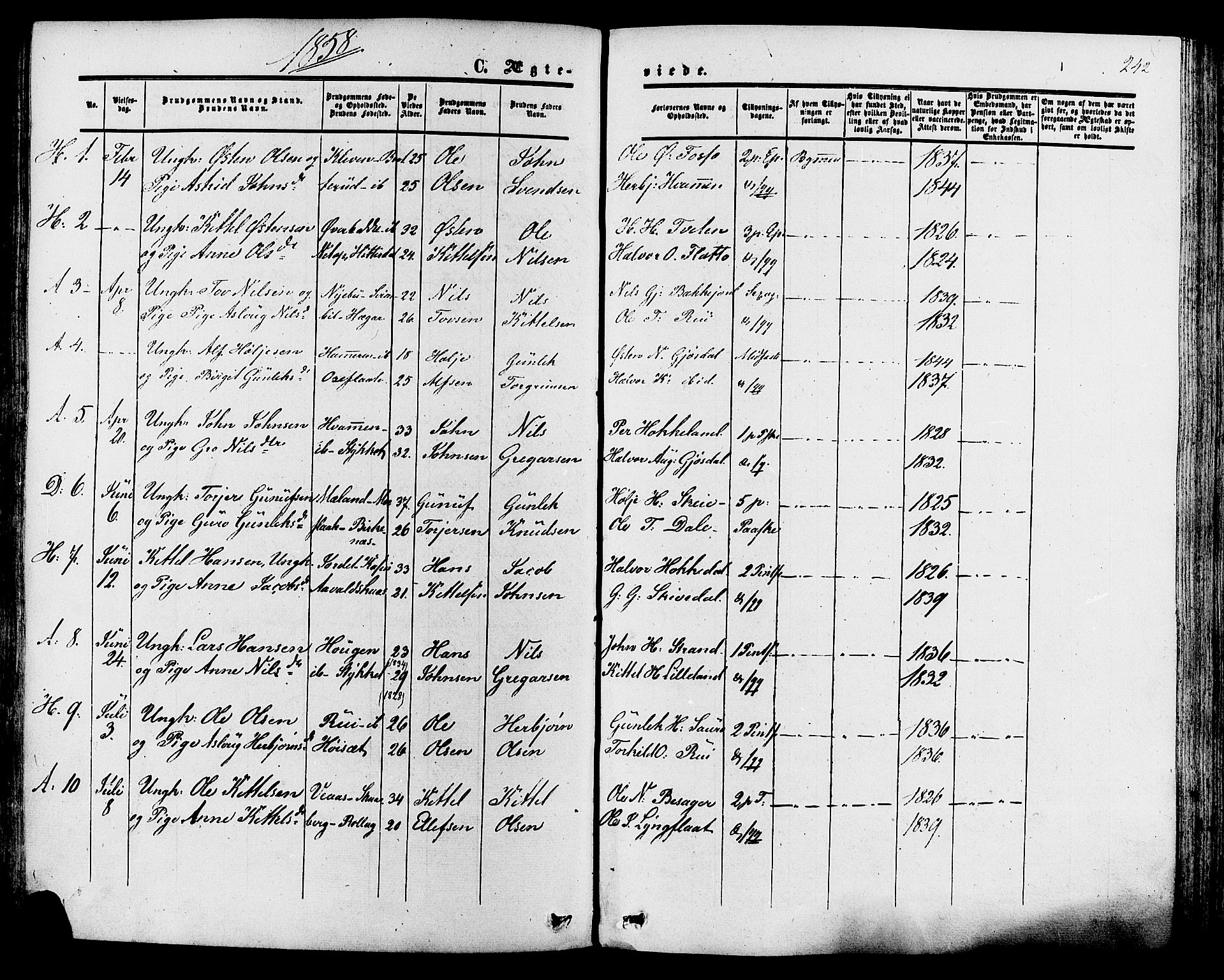 Tinn kirkebøker, SAKO/A-308/F/Fa/L0006: Parish register (official) no. I 6, 1857-1878, p. 242