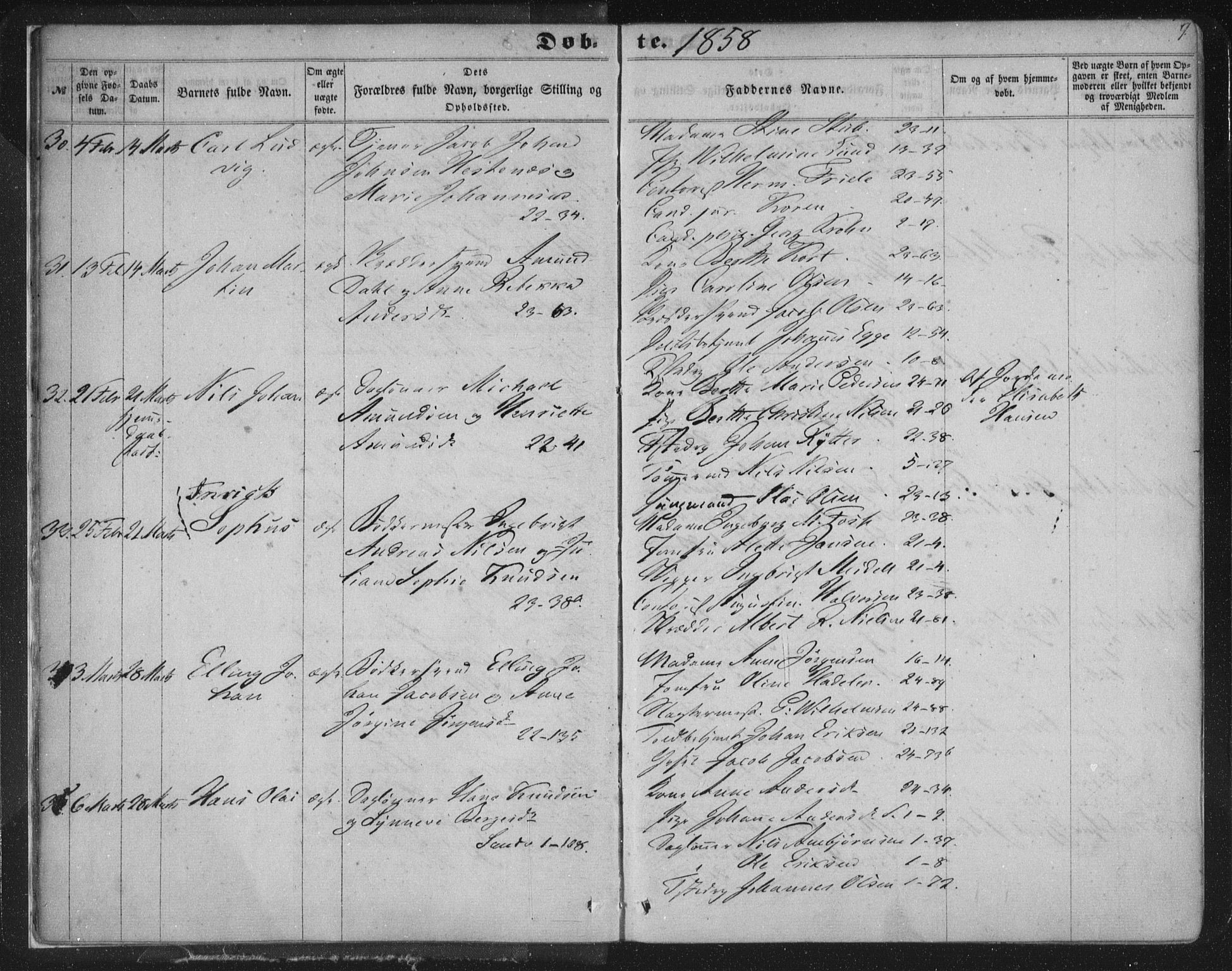 Korskirken sokneprestembete, AV/SAB-A-76101/H/Haa/L0018: Parish register (official) no. B 4, 1857-1866, p. 9