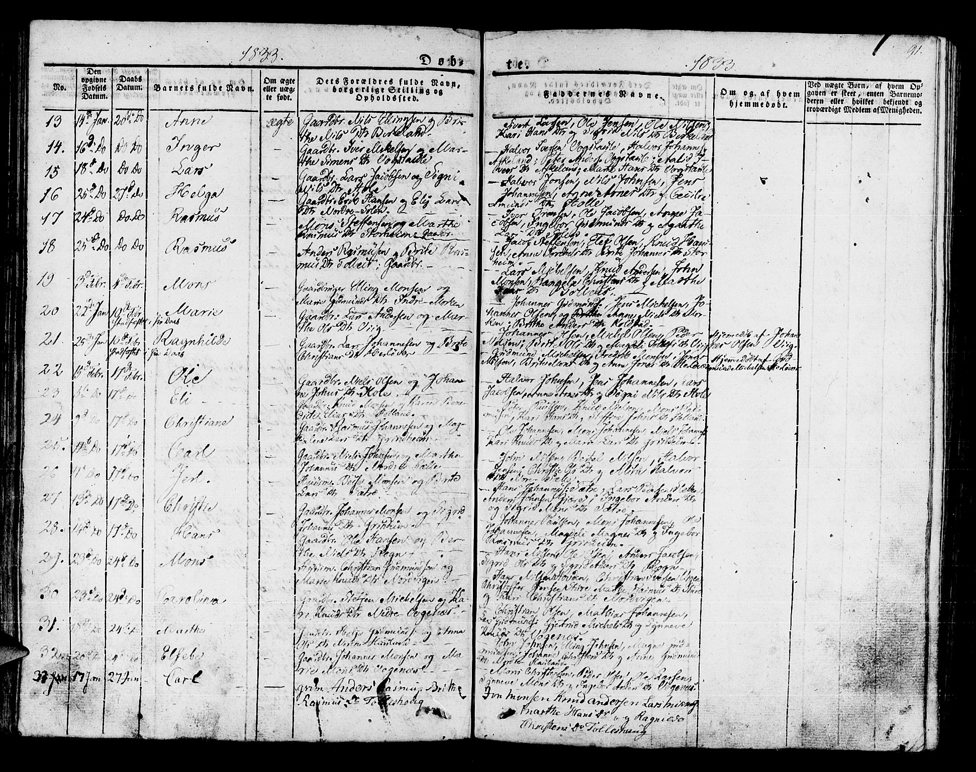Manger sokneprestembete, SAB/A-76801/H/Haa: Parish register (official) no. A 4, 1824-1838, p. 91