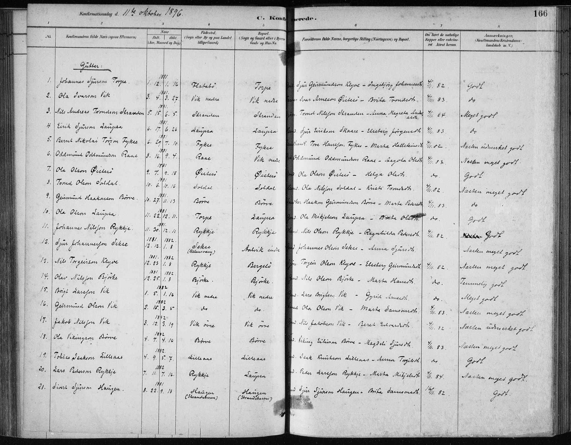 Kvam sokneprestembete, SAB/A-76201/H/Haa: Parish register (official) no. C  1, 1880-1906, p. 166