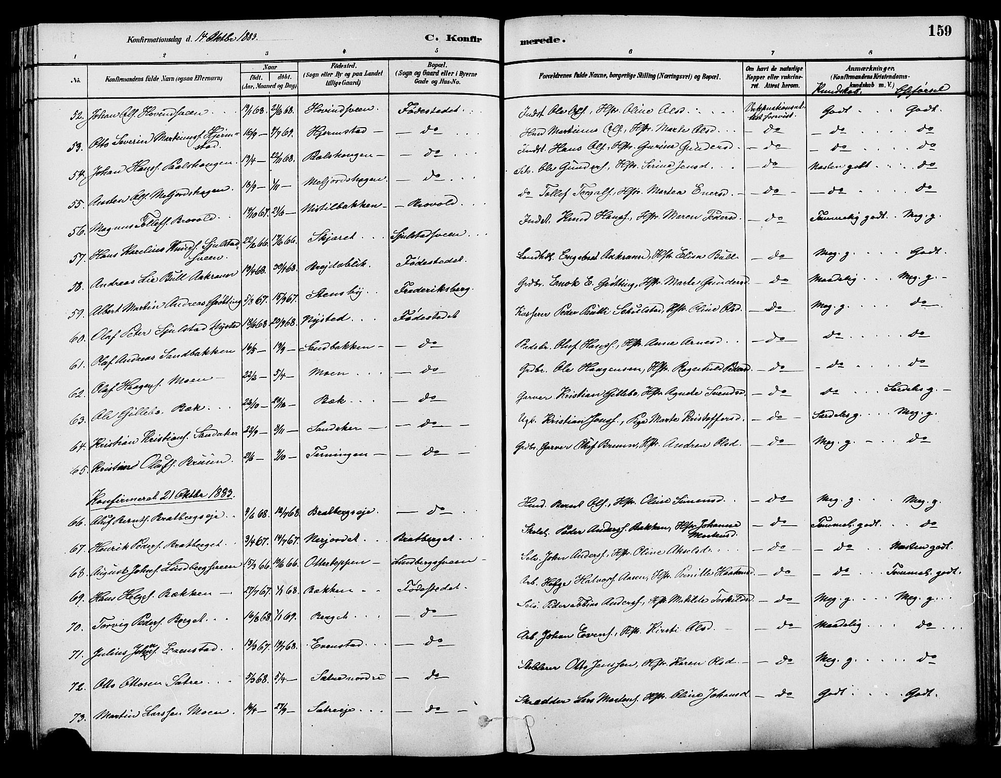 Elverum prestekontor, AV/SAH-PREST-044/H/Ha/Haa/L0013: Parish register (official) no. 13, 1880-1890, p. 159