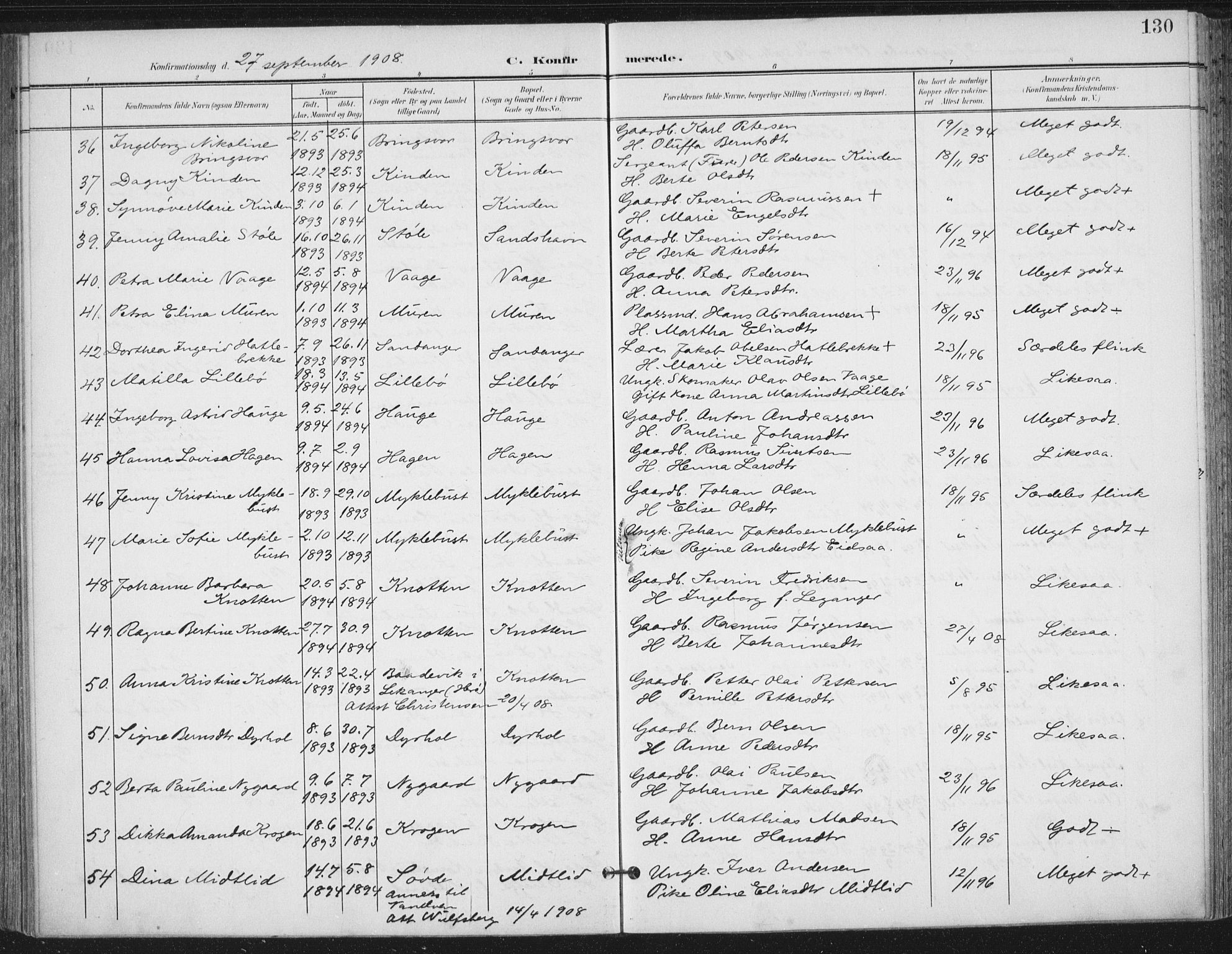 Ministerialprotokoller, klokkerbøker og fødselsregistre - Møre og Romsdal, SAT/A-1454/503/L0038: Parish register (official) no. 503A06, 1901-1917, p. 130