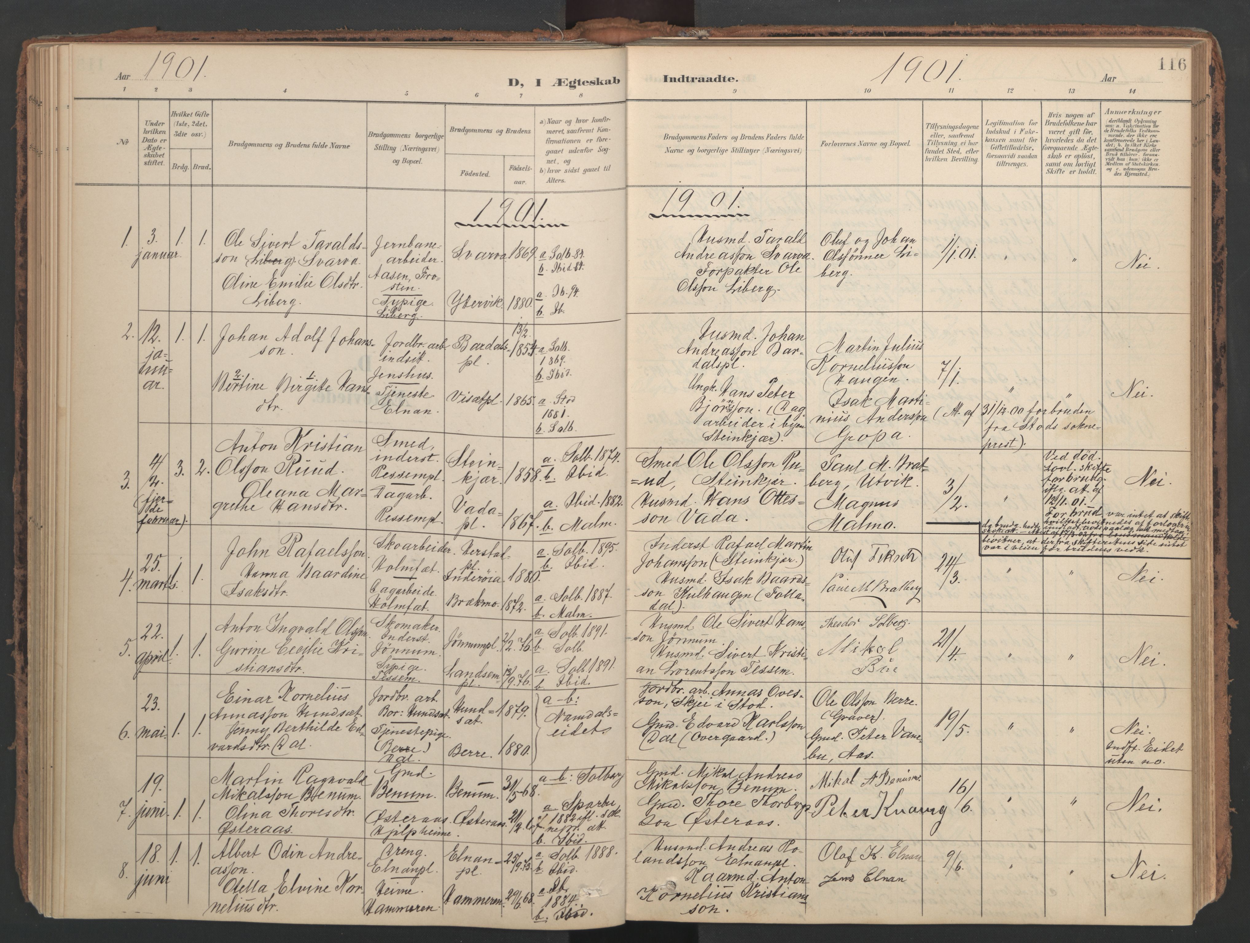 Ministerialprotokoller, klokkerbøker og fødselsregistre - Nord-Trøndelag, AV/SAT-A-1458/741/L0397: Parish register (official) no. 741A11, 1901-1911, p. 116