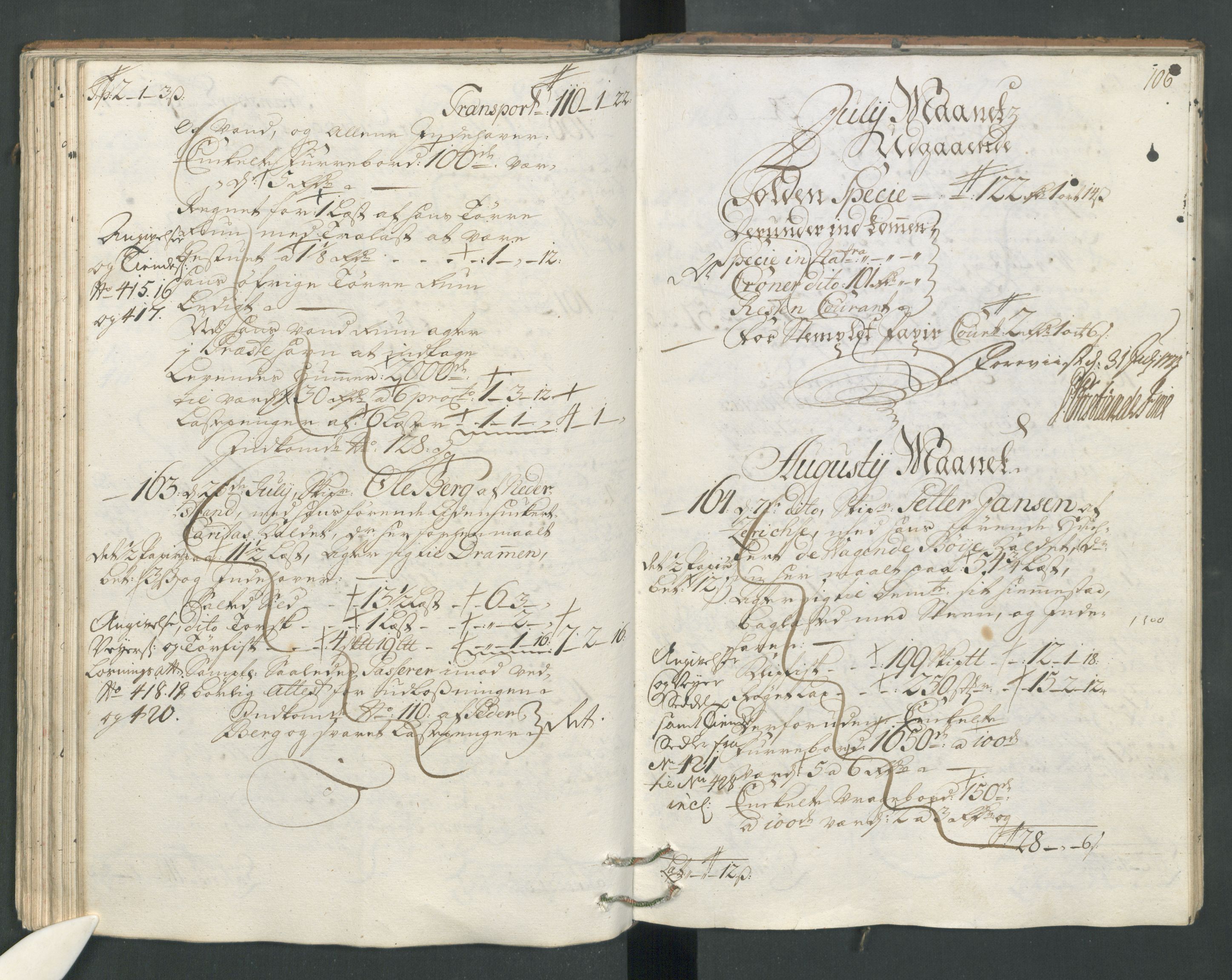 Generaltollkammeret, tollregnskaper, AV/RA-EA-5490/R22/L0012/0001: Tollregnskaper Stavanger / Hovedtollbok, 1733, p. 105b-106a