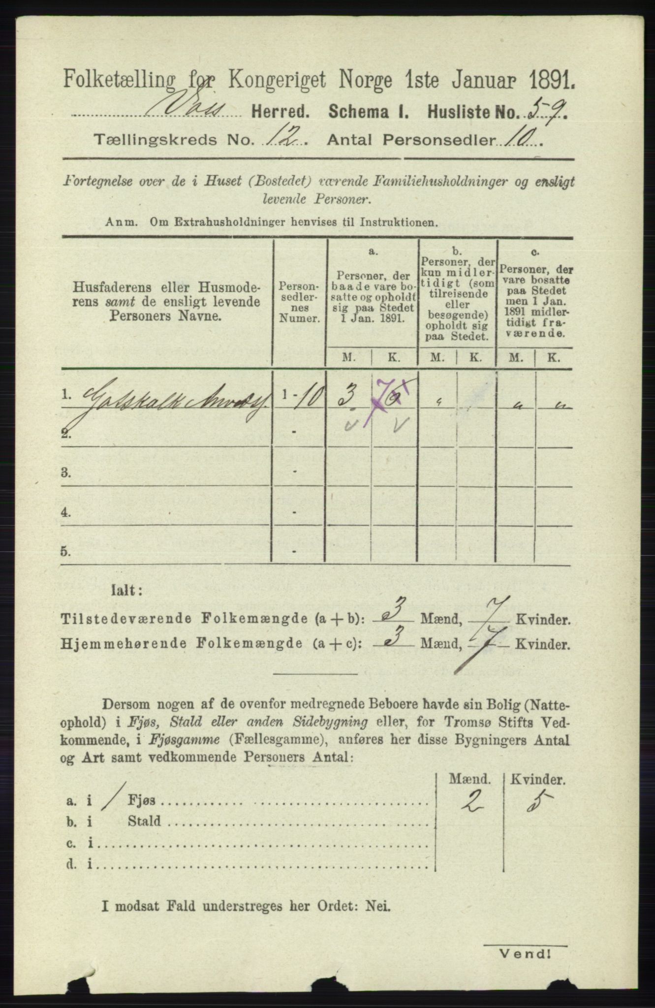 RA, 1891 census for 1235 Voss, 1891, p. 6476