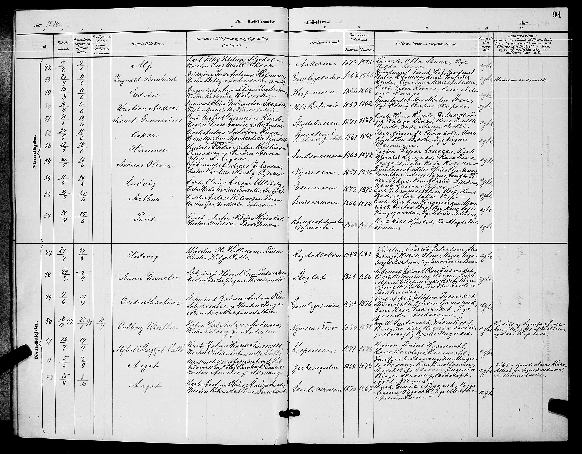 Kongsberg kirkebøker, AV/SAKO-A-22/G/Ga/L0006: Parish register (copy) no. 6, 1890-1901, p. 94