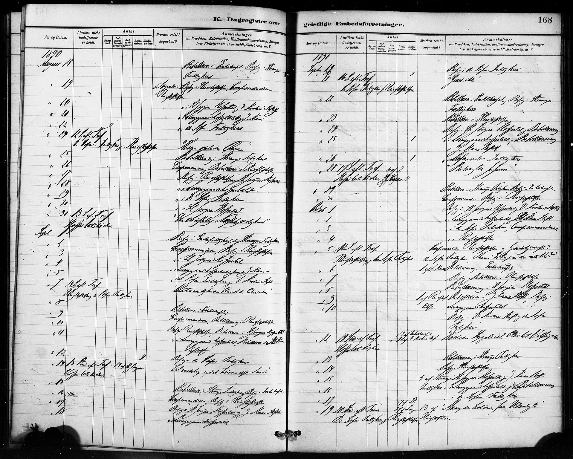 St. Jørgens hospital og Årstad sokneprestembete, AV/SAB-A-99934: Parish register (official) no. A 13, 1886-1906, p. 168