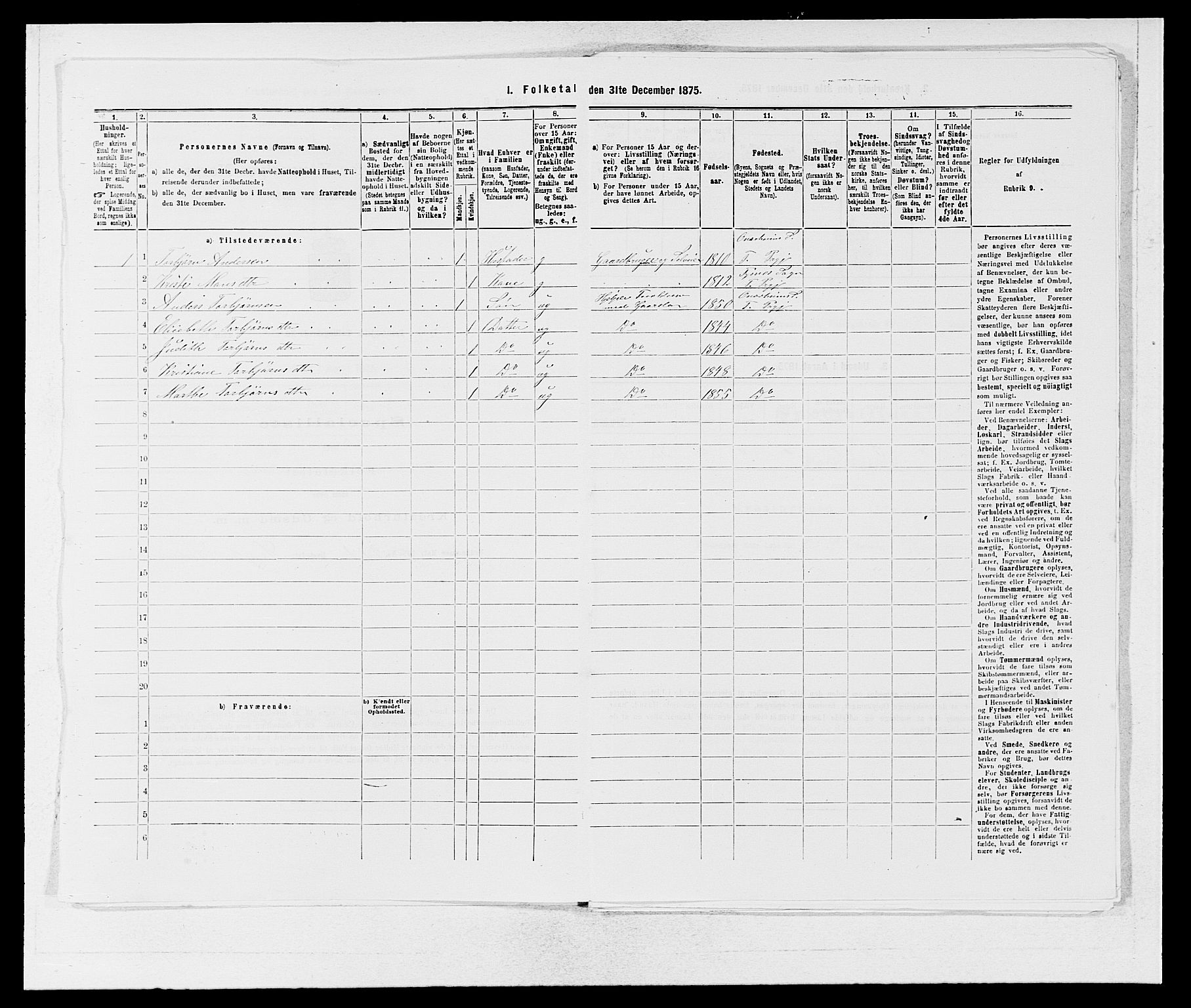 SAB, 1875 census for 1223P Tysnes, 1875, p. 1423