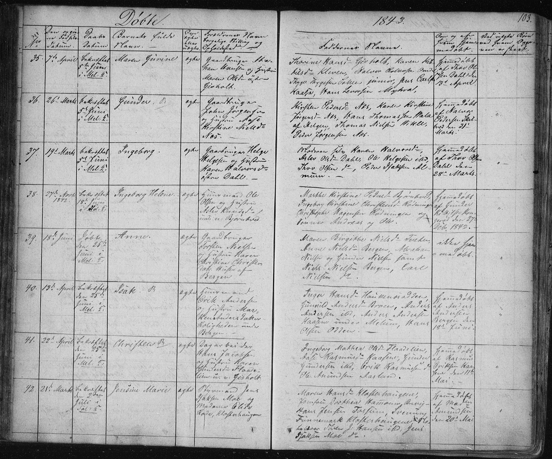 Solum kirkebøker, AV/SAKO-A-306/F/Fa/L0005: Parish register (official) no. I 5, 1833-1843, p. 103