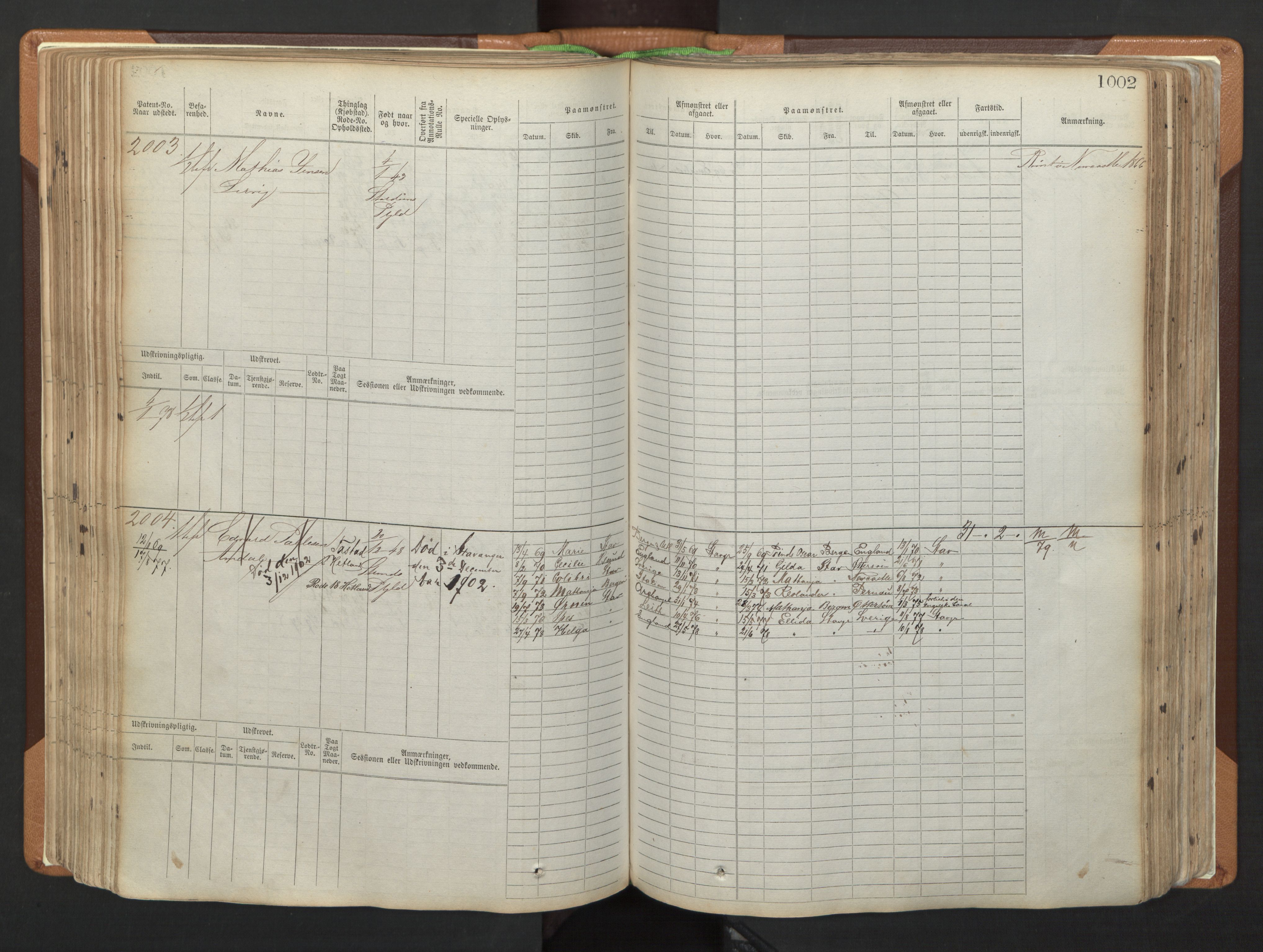 Stavanger sjømannskontor, SAST/A-102006/F/Fb/Fbb/L0006: Sjøfartshovedrulle, patentnr. 1607-2402 (del 3), 1869-1880, p. 202