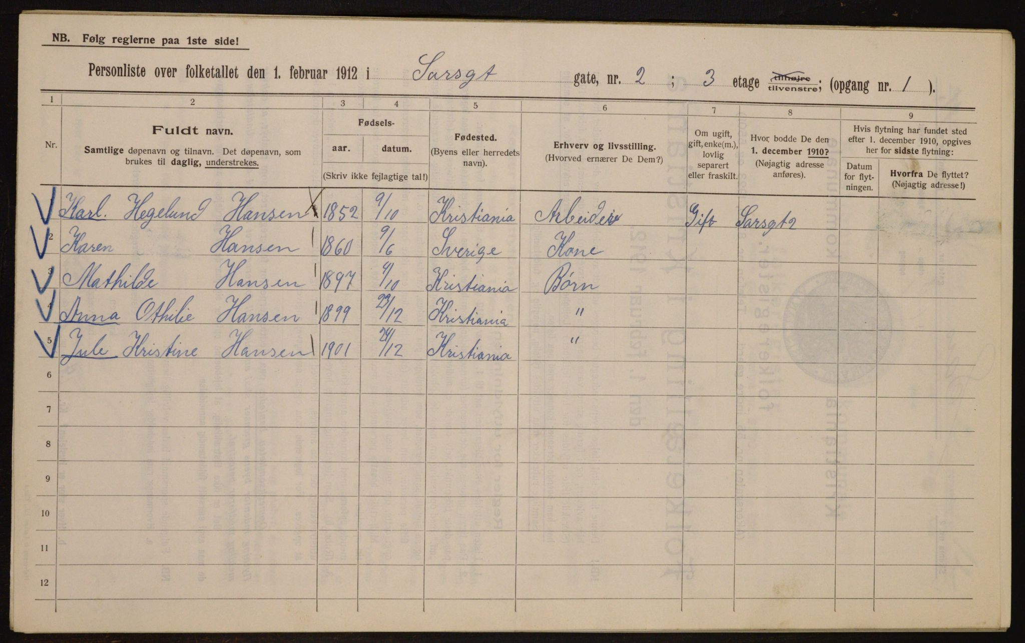 OBA, Municipal Census 1912 for Kristiania, 1912, p. 89459