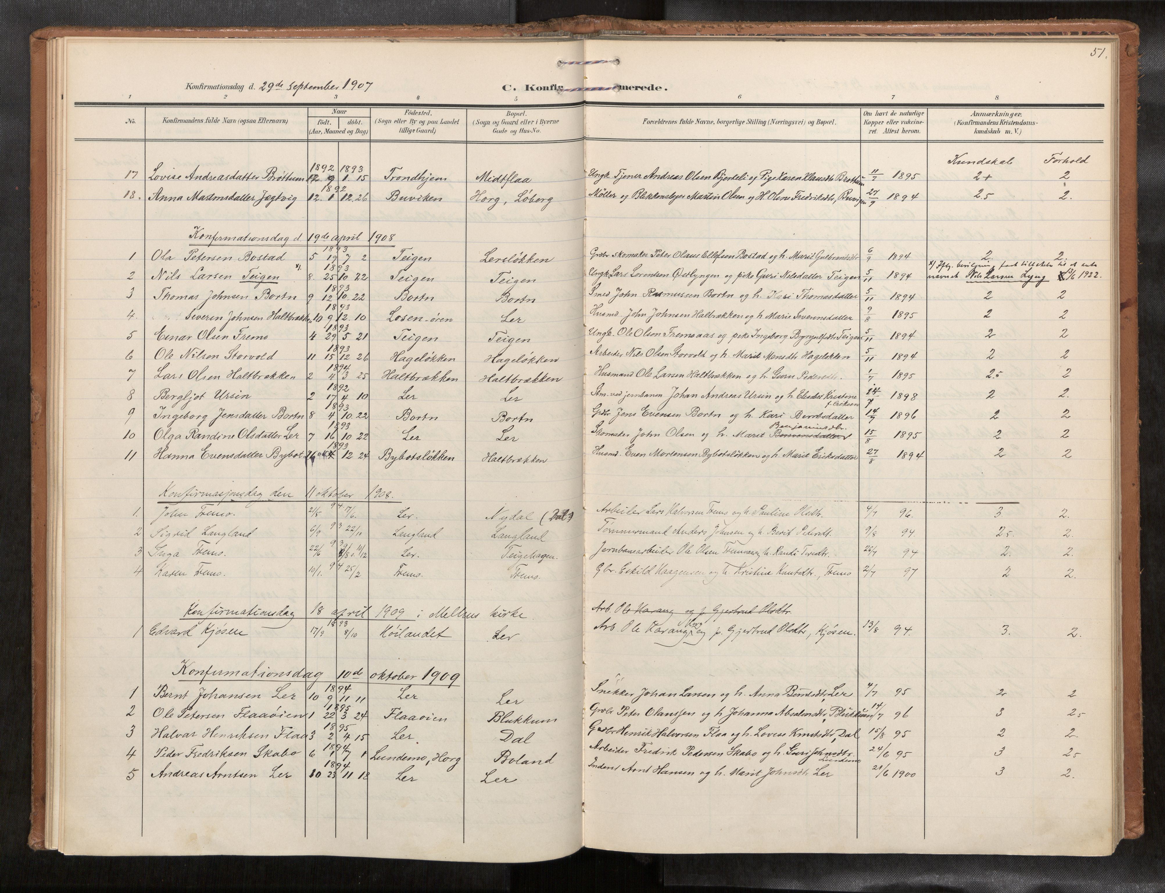 Ministerialprotokoller, klokkerbøker og fødselsregistre - Sør-Trøndelag, SAT/A-1456/693/L1119b: Parish register (official) no. 693A02, 1906-1936, p. 51
