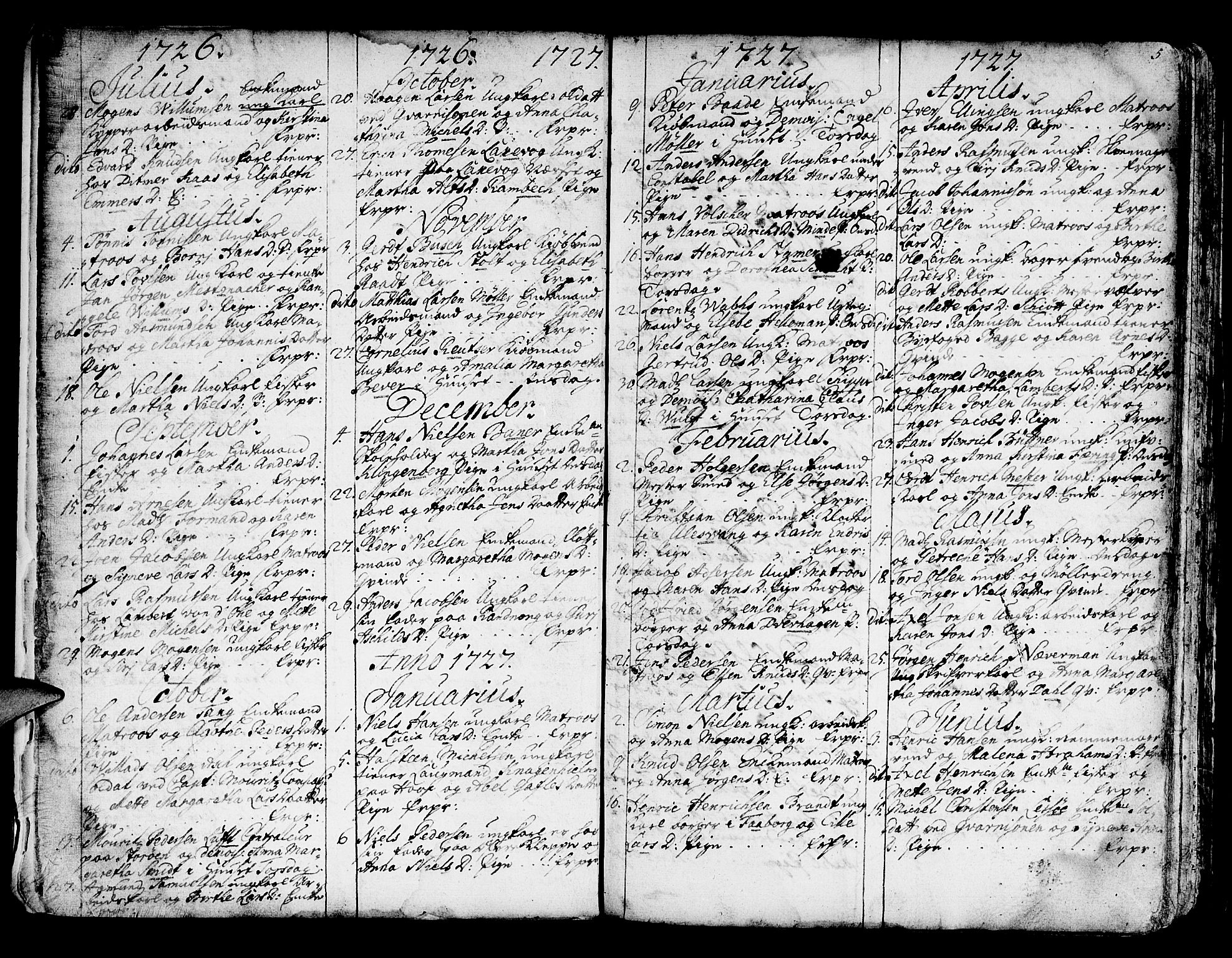 Domkirken sokneprestembete, SAB/A-74801/H/Haa/L0007: Parish register (official) no. A 7, 1725-1826, p. 4-5