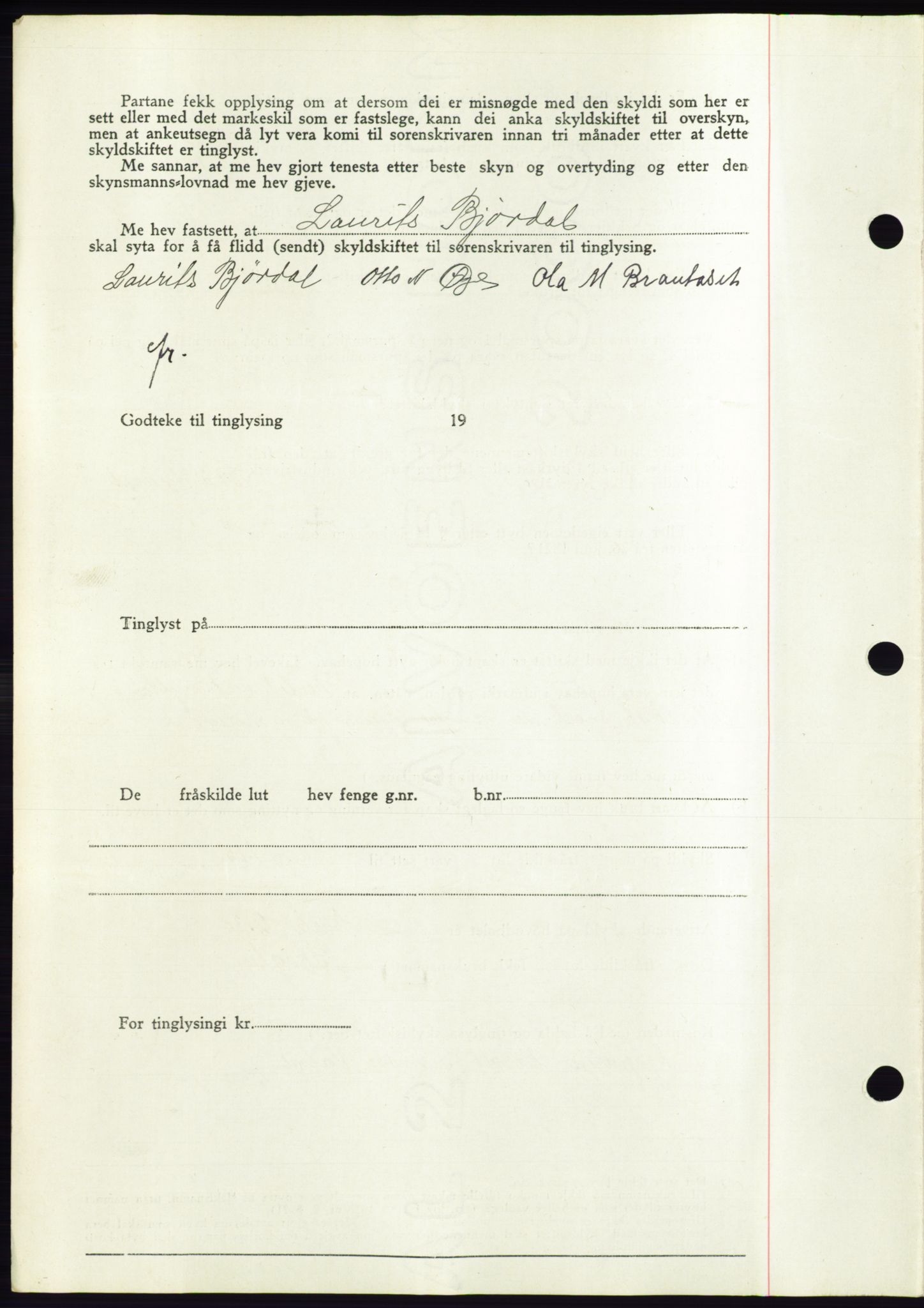 Søre Sunnmøre sorenskriveri, AV/SAT-A-4122/1/2/2C/L0071: Mortgage book no. 65, 1941-1941, Diary no: : 1025/1941