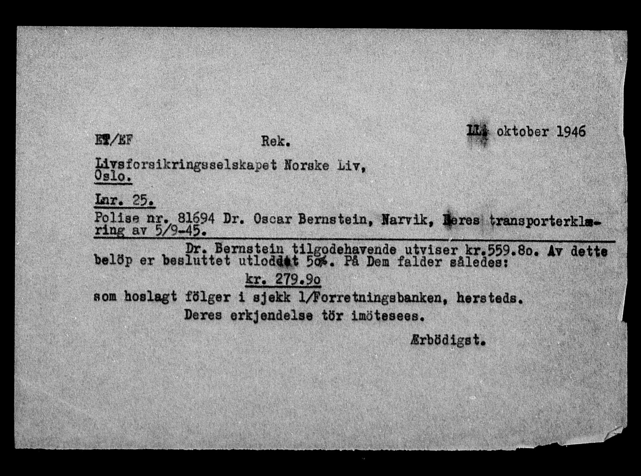 Justisdepartementet, Tilbakeføringskontoret for inndratte formuer, AV/RA-S-1564/H/Hc/Hcb/L0910: --, 1945-1947, p. 236