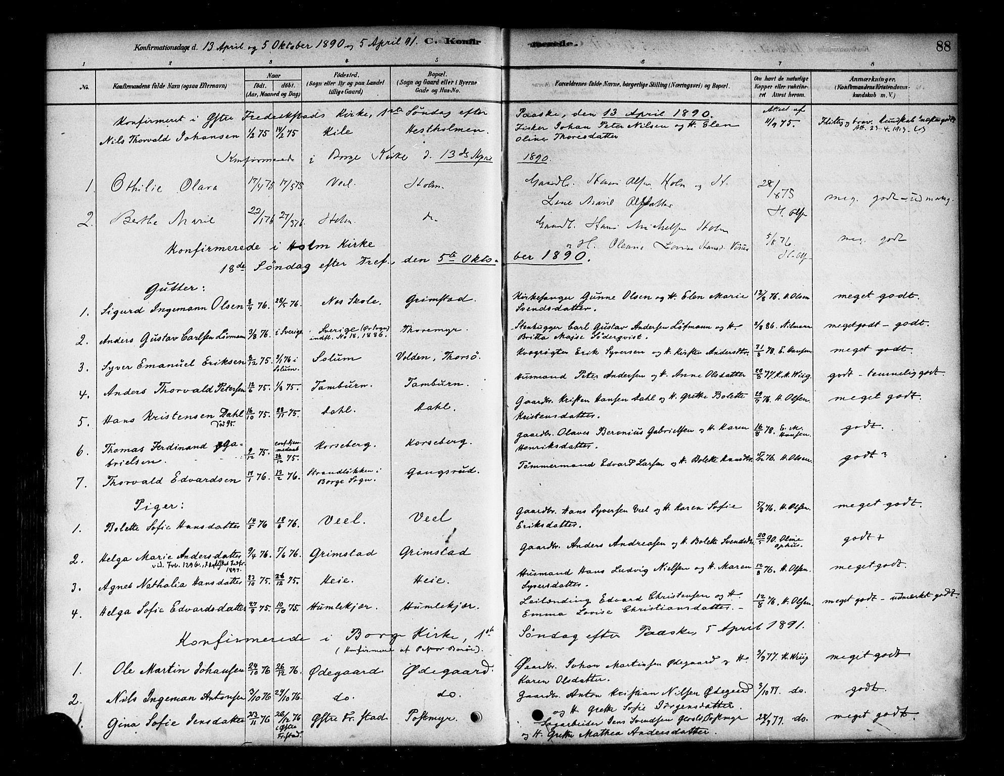 Borge prestekontor Kirkebøker, AV/SAO-A-10903/F/Fb/L0003: Parish register (official) no. II 3, 1878-1902, p. 88