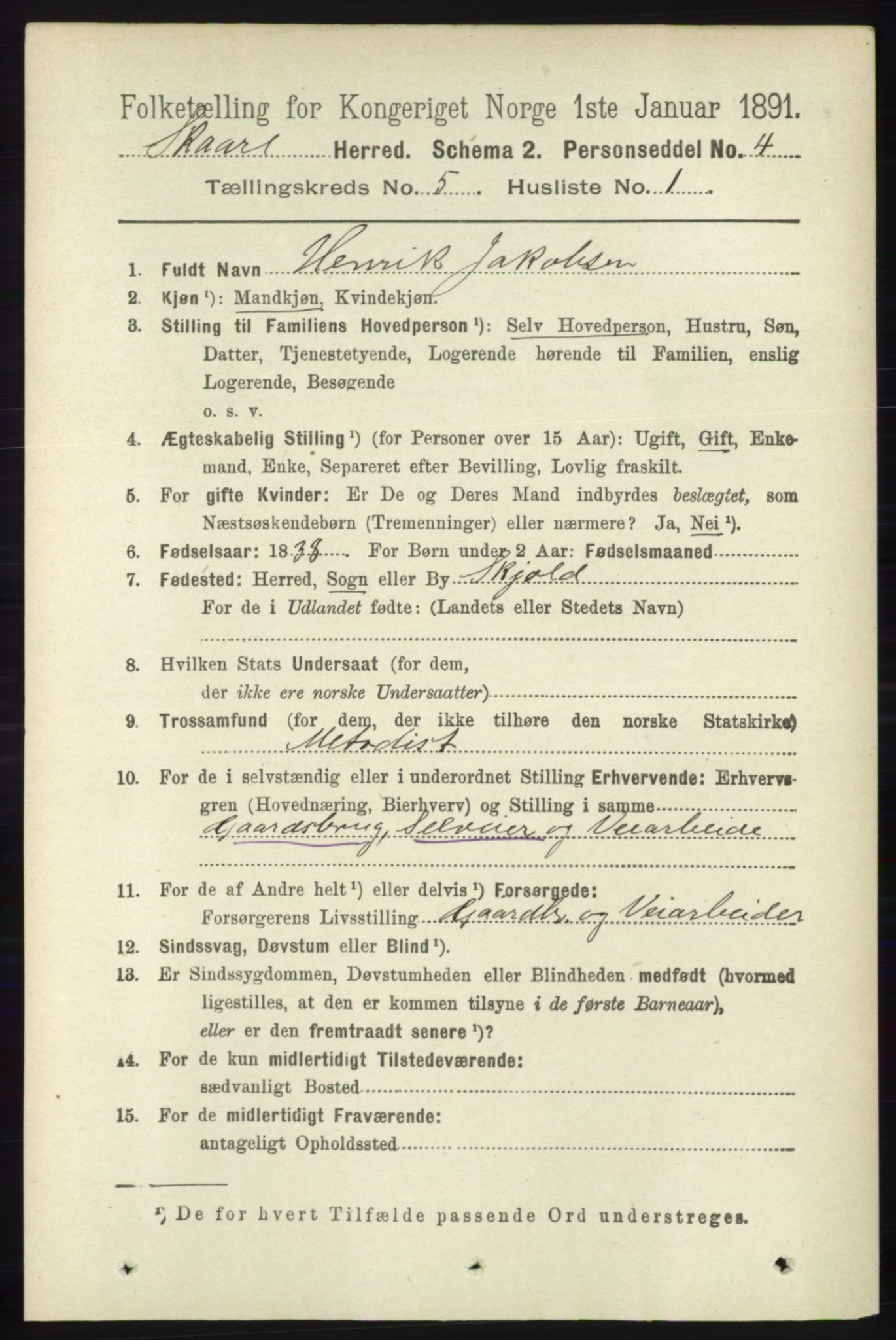 RA, 1891 census for 1153 Skåre, 1891, p. 2158