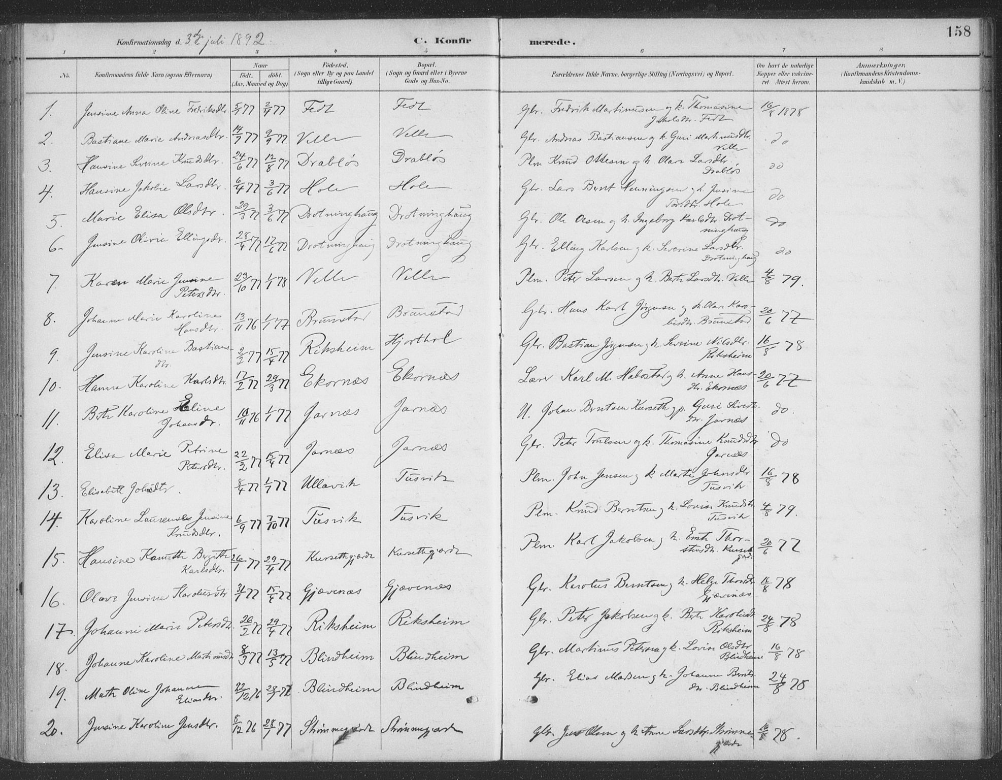 Ministerialprotokoller, klokkerbøker og fødselsregistre - Møre og Romsdal, SAT/A-1454/523/L0335: Parish register (official) no. 523A02, 1891-1911, p. 158