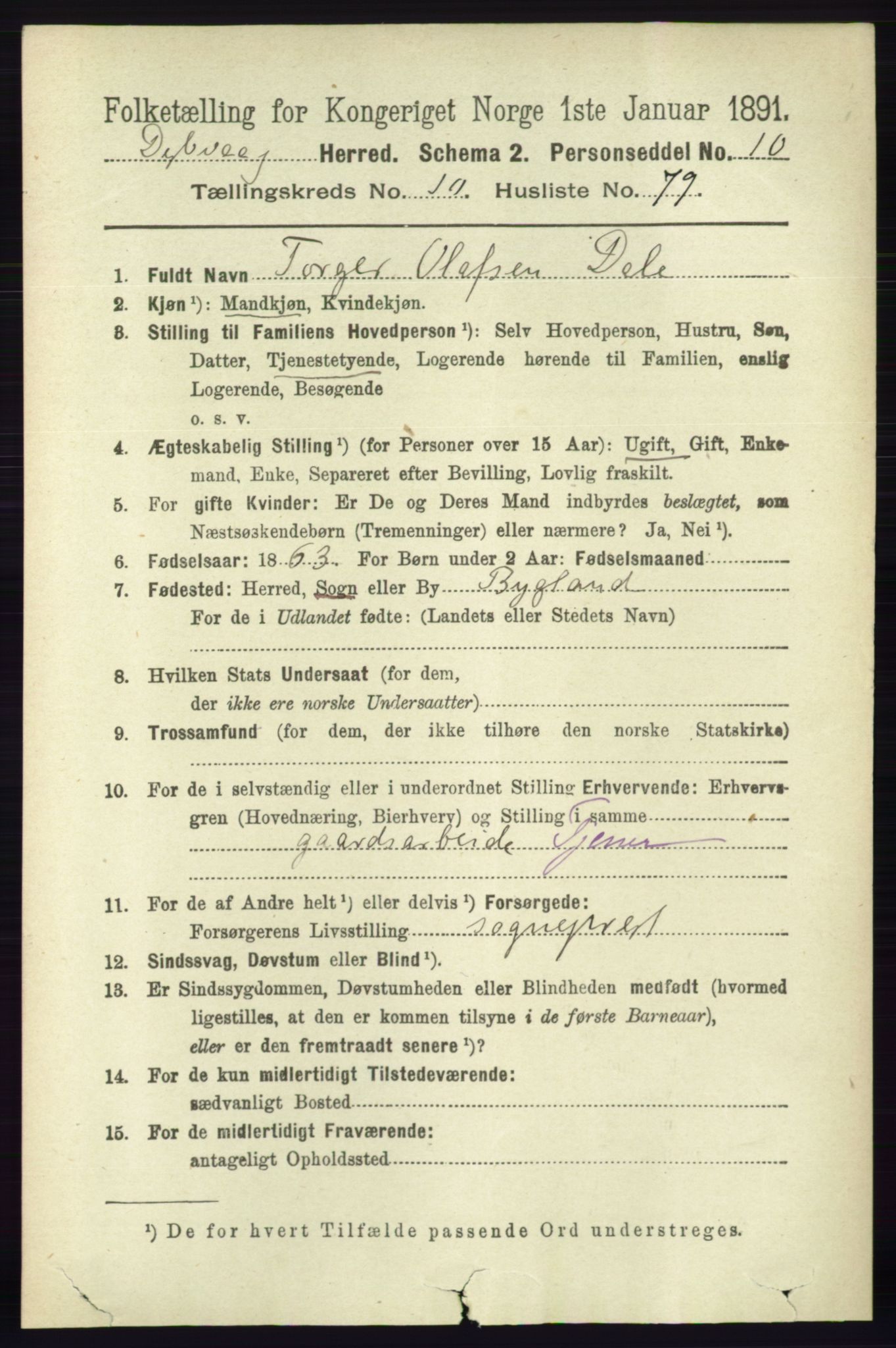 RA, 1891 census for 0915 Dypvåg, 1891, p. 4236