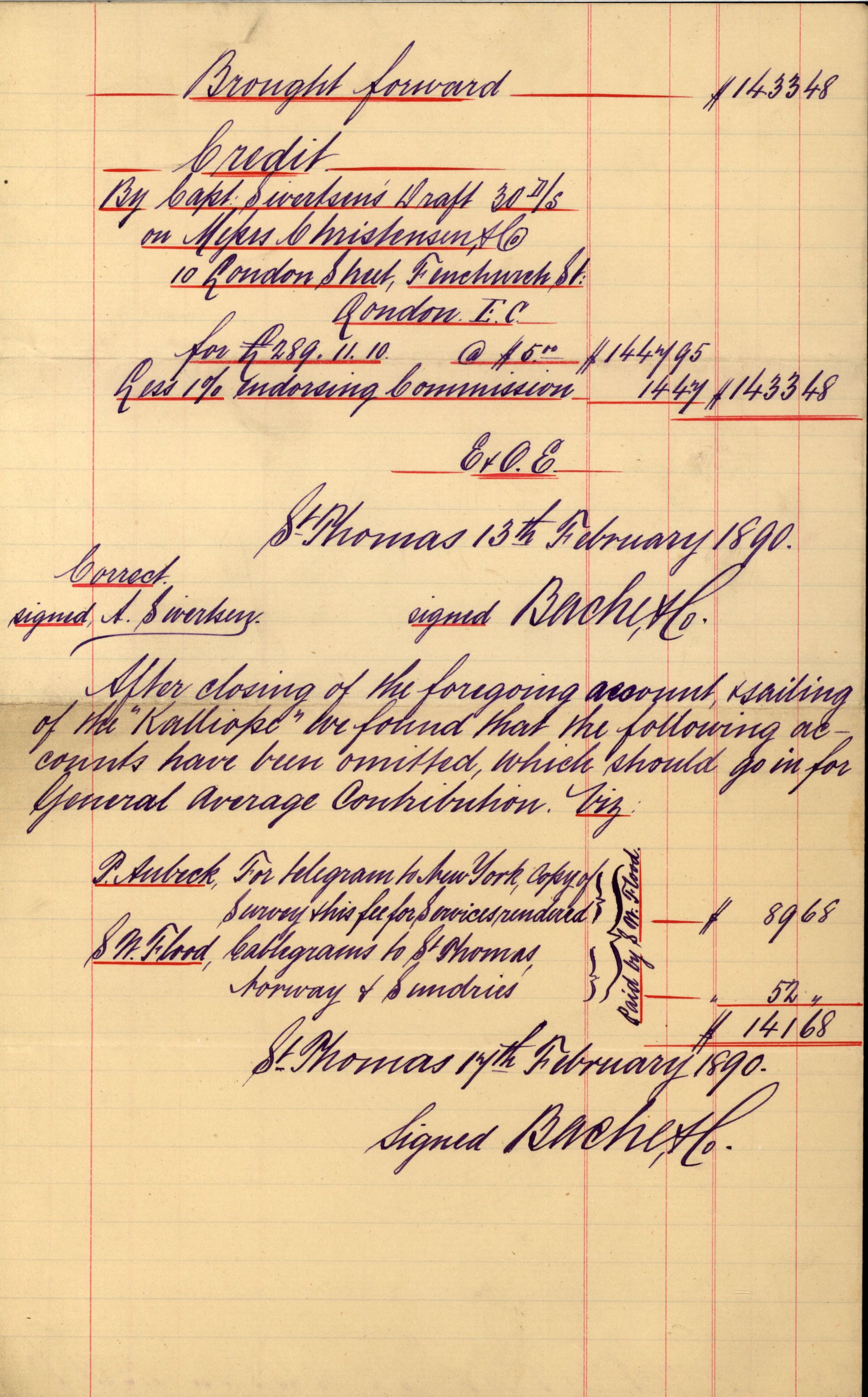 Pa 63 - Østlandske skibsassuranceforening, VEMU/A-1079/G/Ga/L0026/0005: Havaridokumenter / Kalliope, Kali, Maas, Favour, Lindesnæs, 1890, p. 3