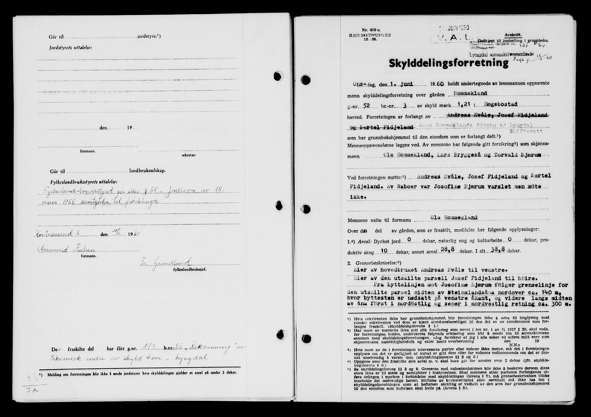 Lyngdal sorenskriveri, AV/SAK-1221-0004/G/Gb/L0680: Mortgage book no. A XXVI, 1960-1960, Diary no: : 507/1960