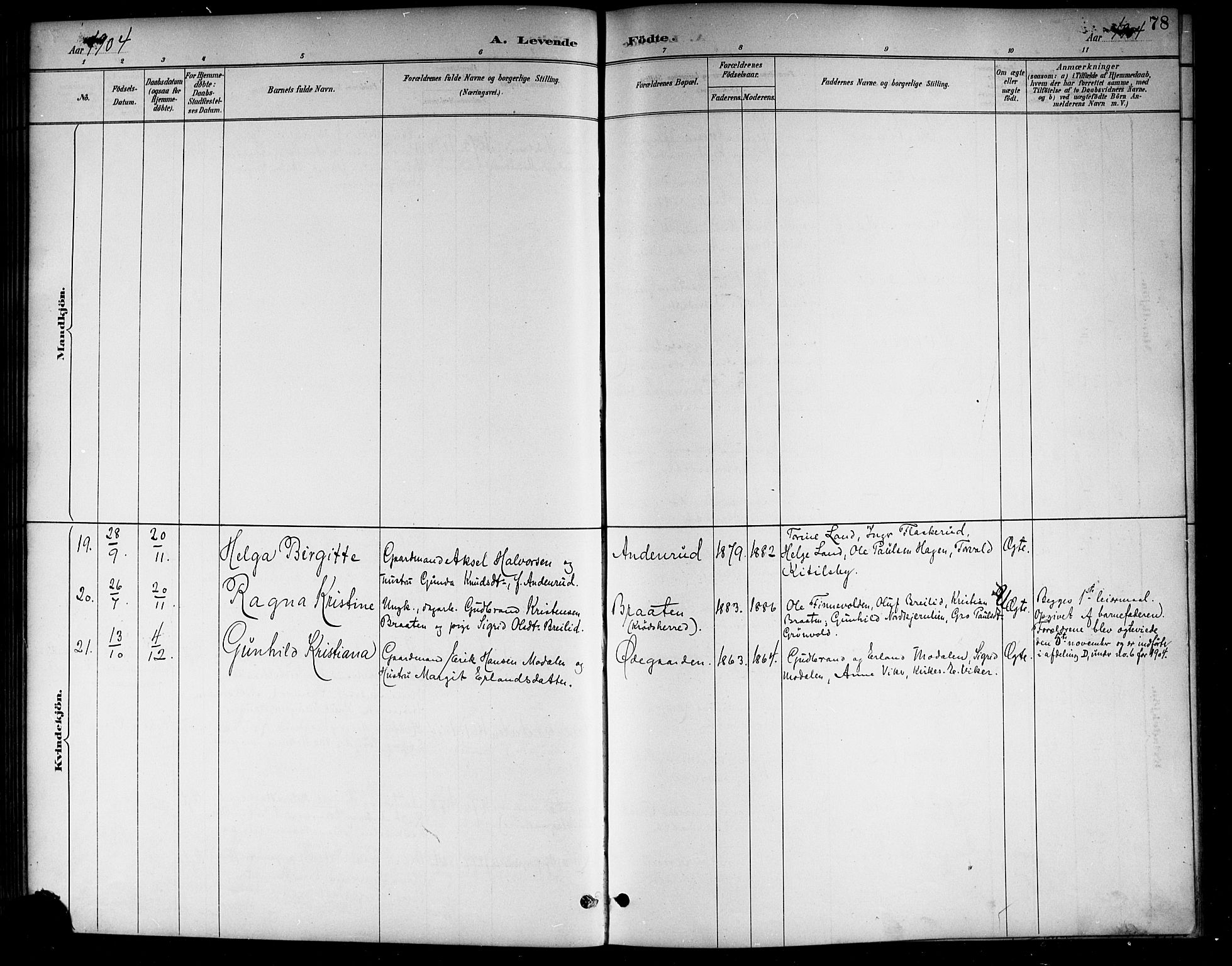 Lunder kirkebøker, AV/SAKO-A-629/G/Ga/L0004: Parish register (copy) no. I 4, 1889-1917, p. 78