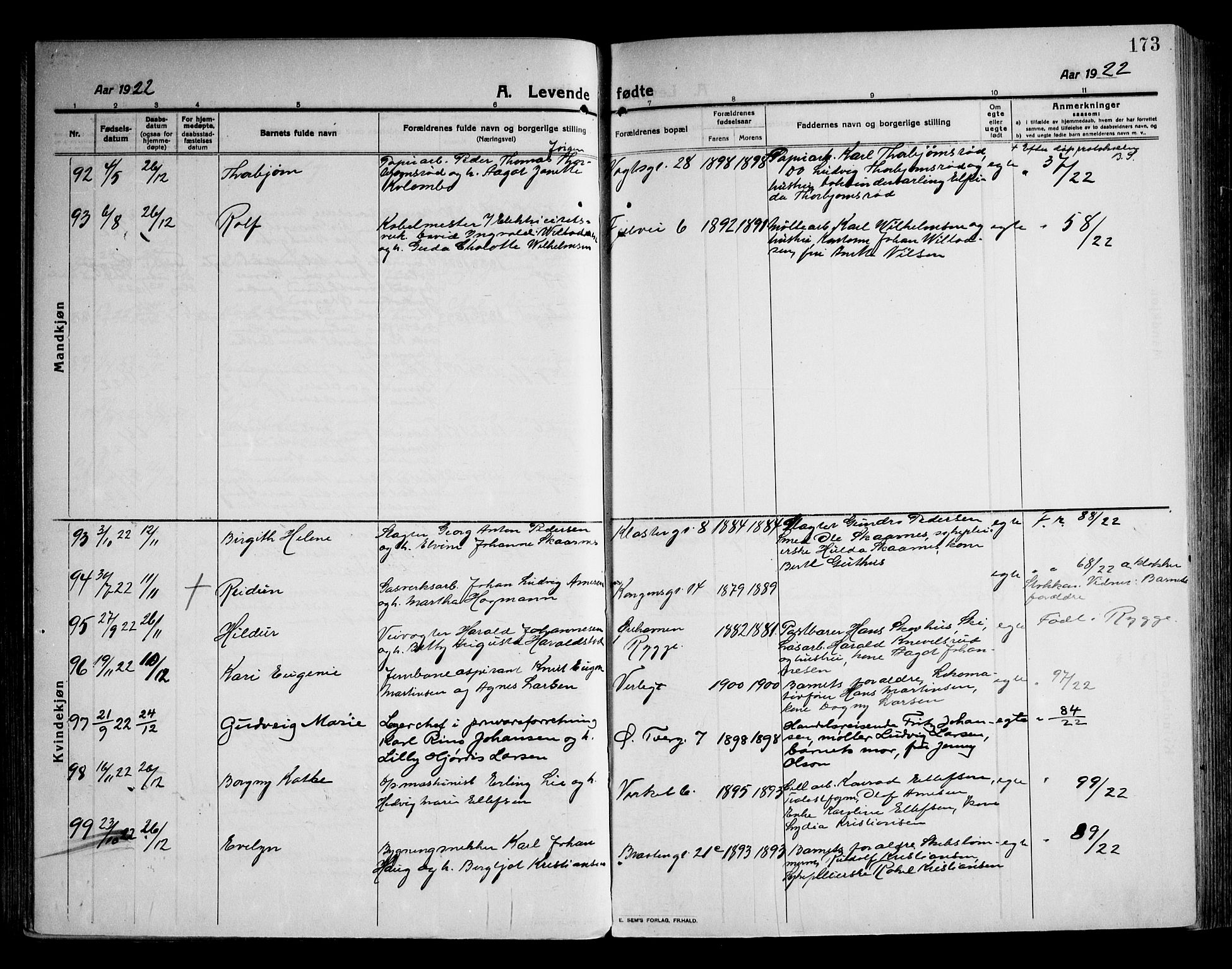 Moss prestekontor Kirkebøker, AV/SAO-A-2003/F/Fb/L0005: Parish register (official) no. II 5, 1913-1923, p. 173