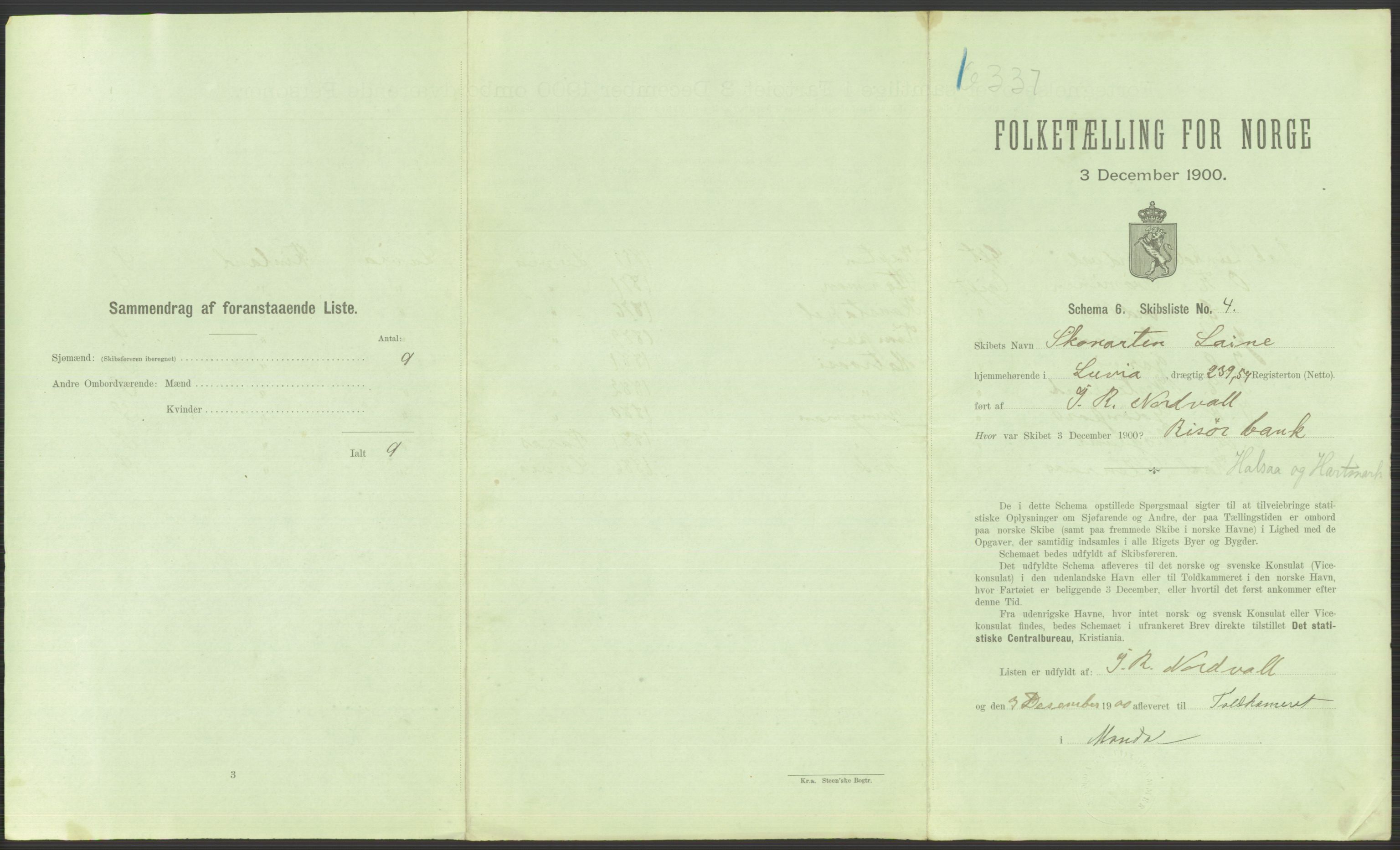 RA, 1900 Census - ship lists from ships in Norwegian harbours, harbours abroad and at sea, 1900, p. 793