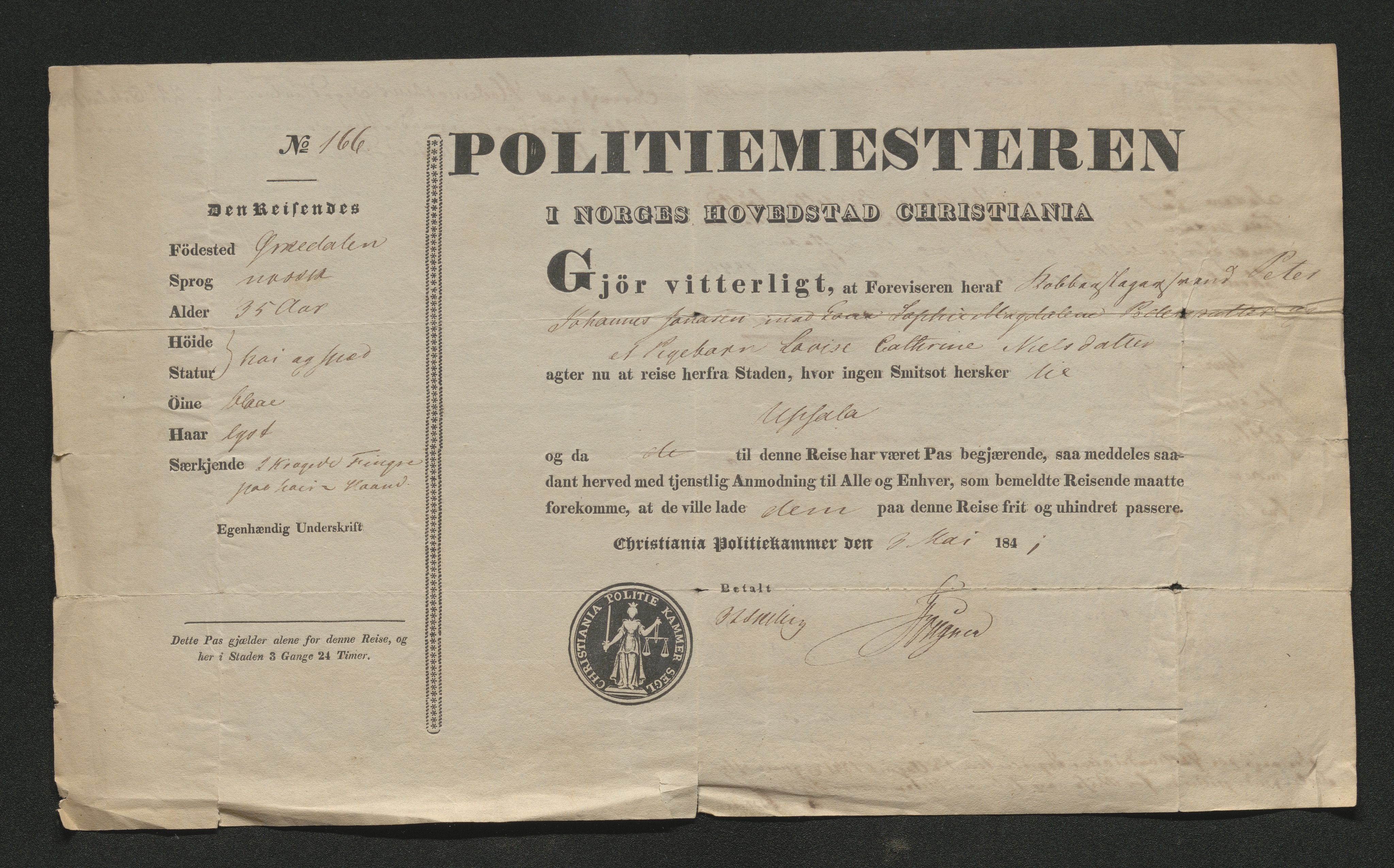 Drammen politikammer, SAKO/A-623/I/Ia/Iab/L0006: Innleverte pass, 1841-1842, p. 288