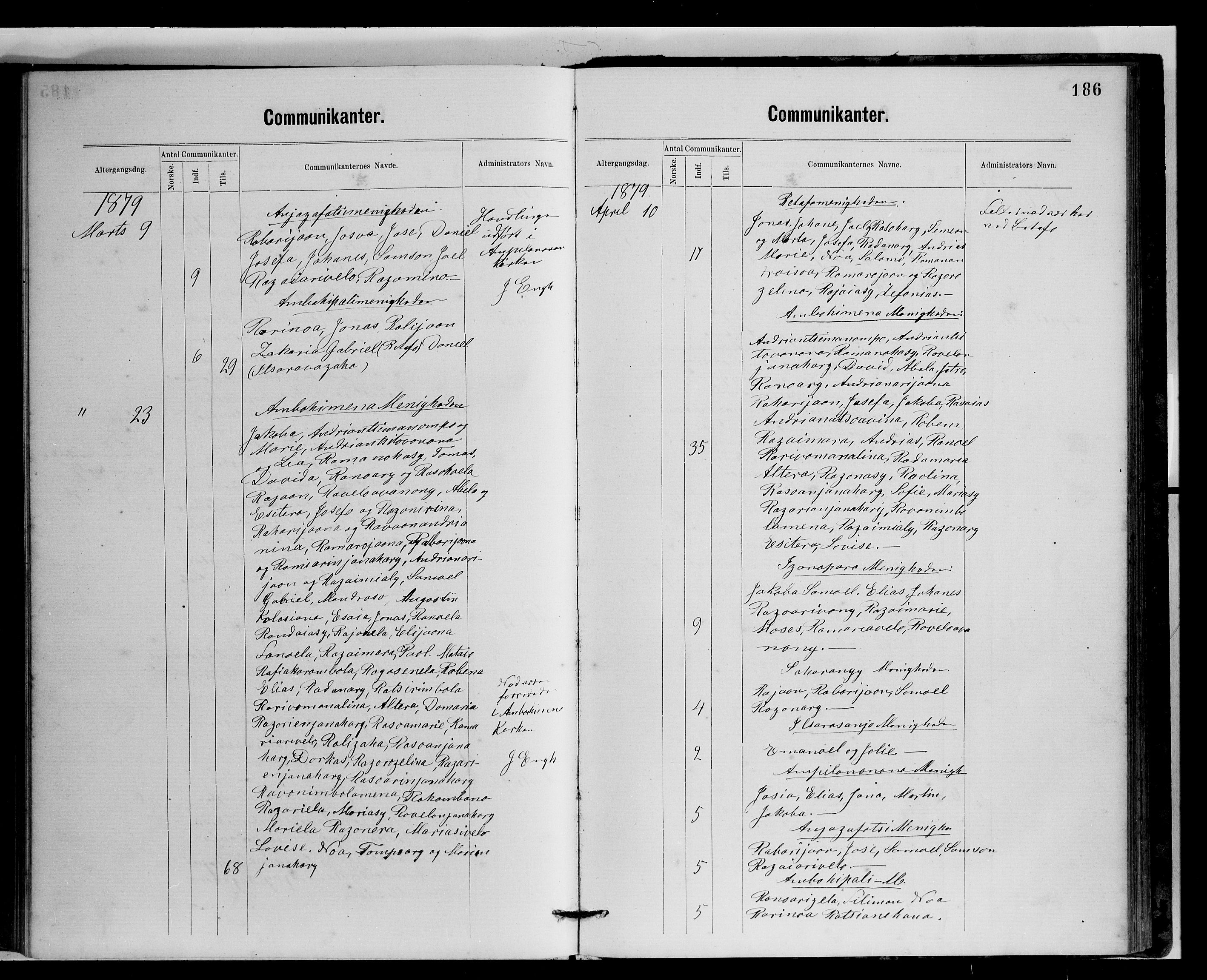 Archives FLM/NMS, Madagaskar, VID/MA-A-1163/D/Db/L0269: Parish register (official) no. 1, 1867-1884, p. 186