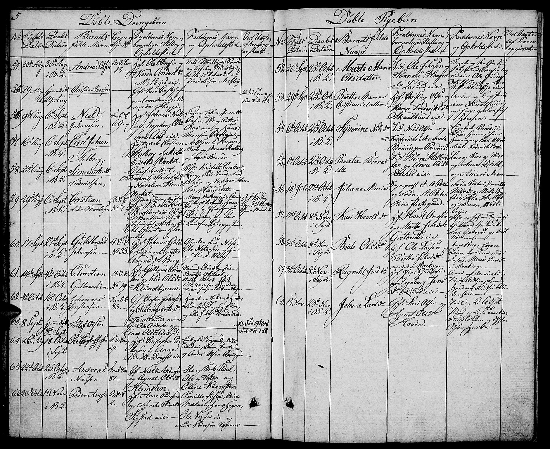 Biri prestekontor, SAH/PREST-096/H/Ha/Hab/L0002: Parish register (copy) no. 2, 1828-1842, p. 5