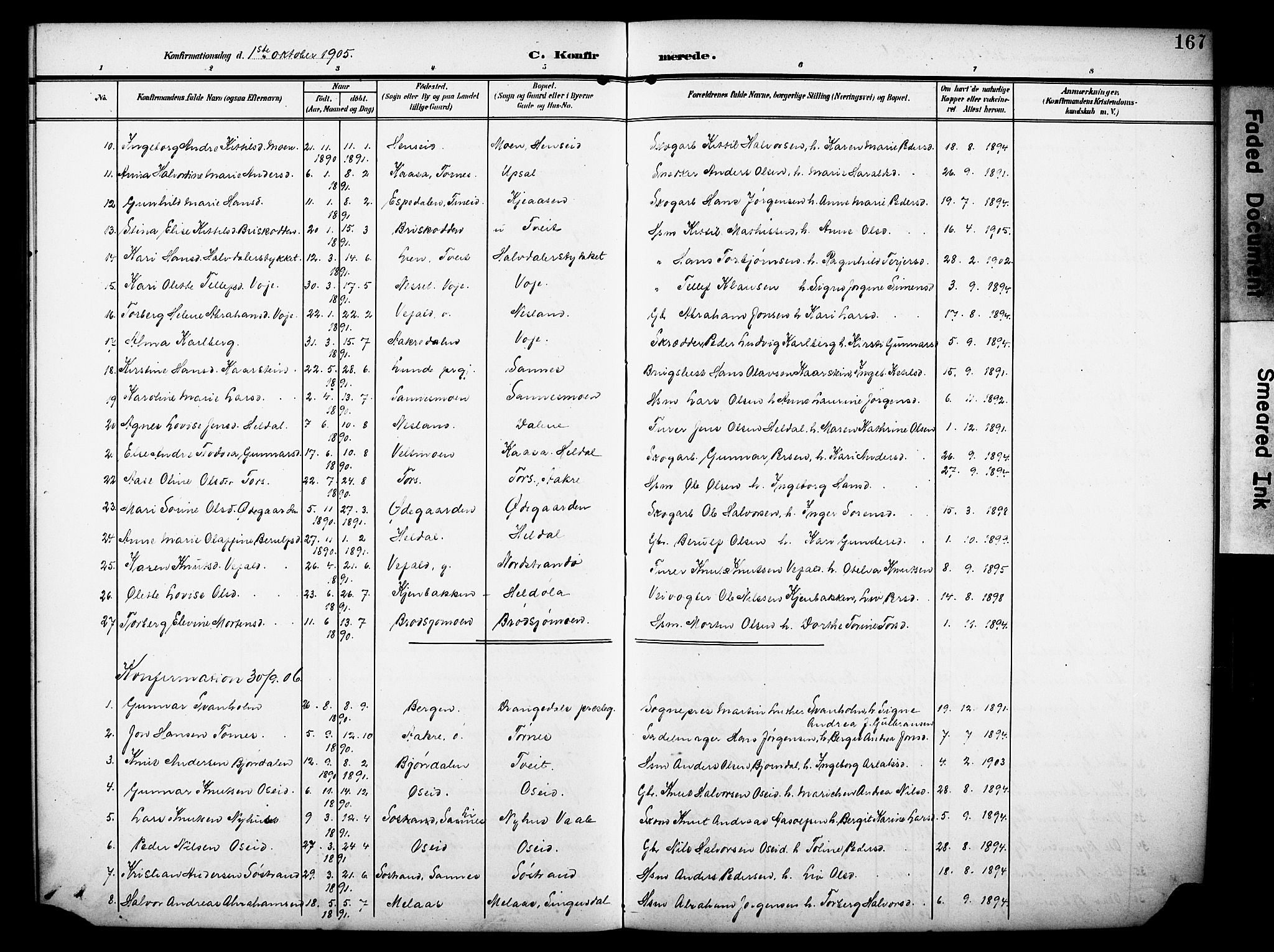 Drangedal kirkebøker, AV/SAKO-A-258/G/Ga/L0004: Parish register (copy) no. I 4, 1901-1933, p. 167