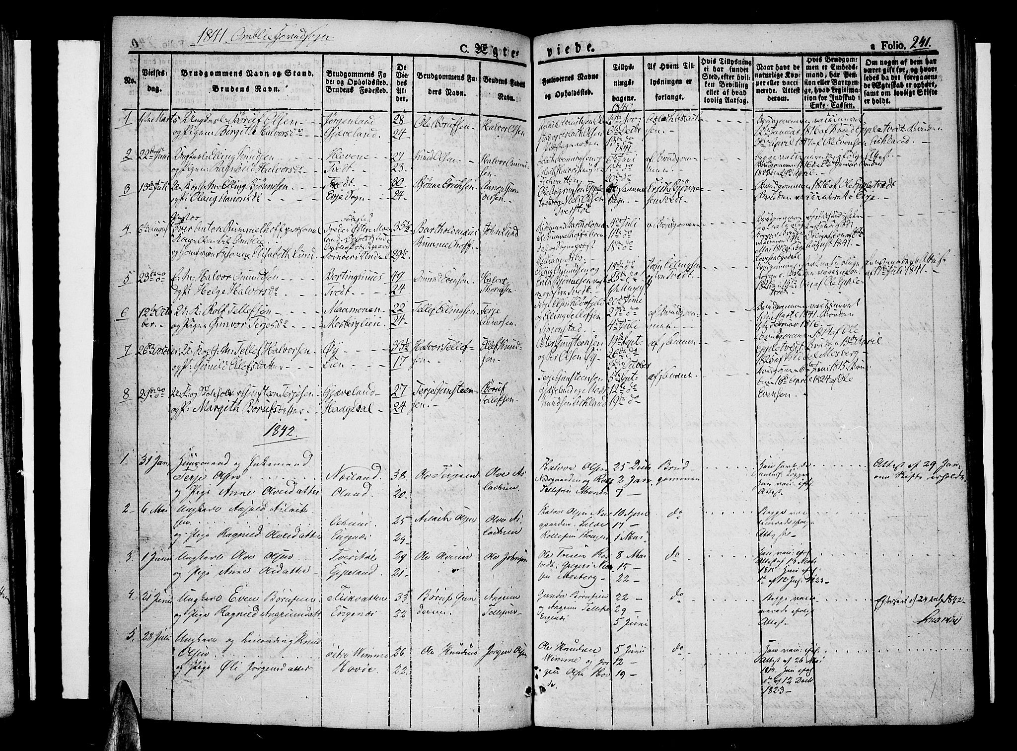 Åmli sokneprestkontor, AV/SAK-1111-0050/F/Fa/Fac/L0007: Parish register (official) no. A 7 /1, 1829-1851, p. 241