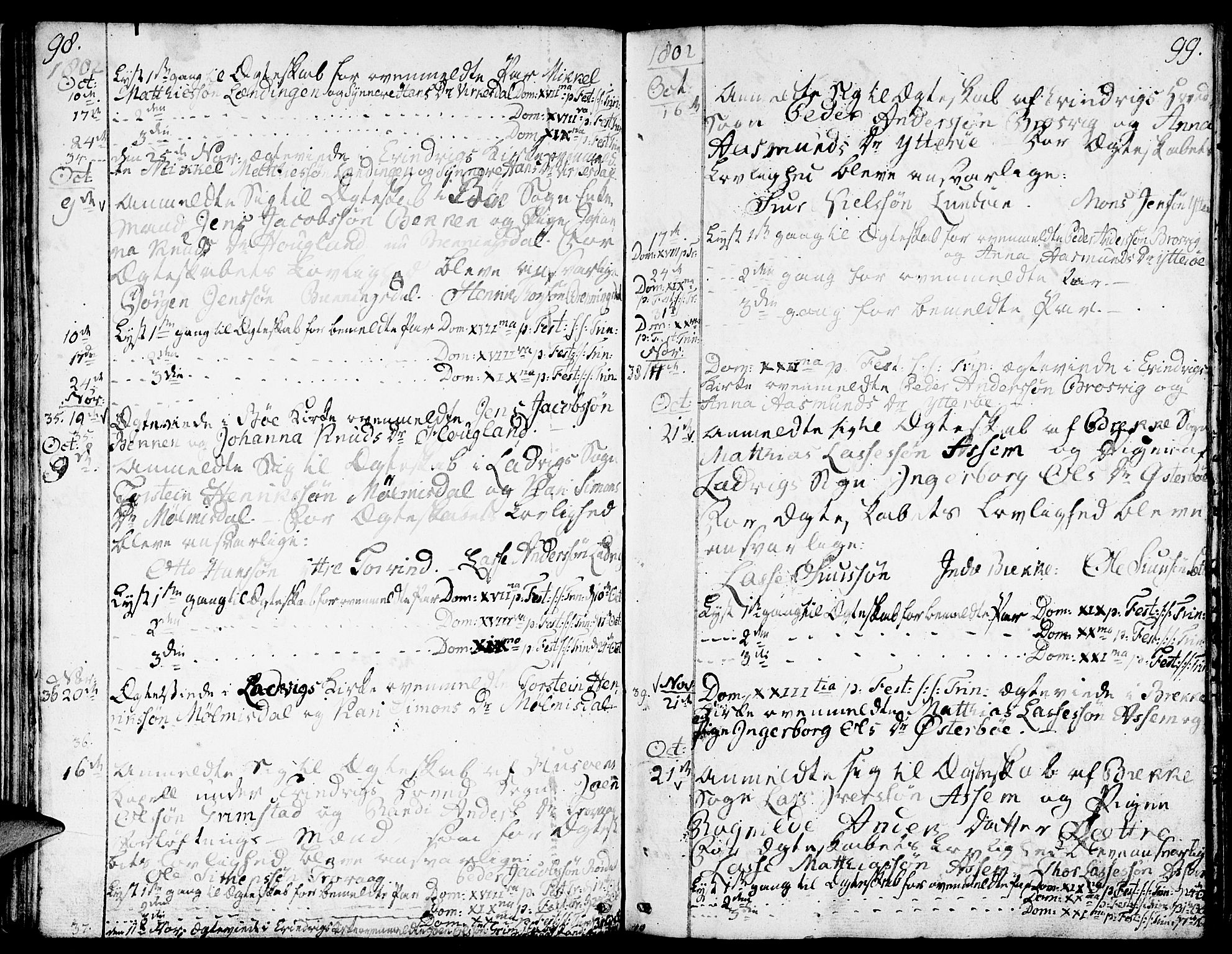 Gulen sokneprestembete, AV/SAB-A-80201/H/Haa/Haaa/L0016: Parish register (official) no. A 16, 1798-1808, p. 98-99