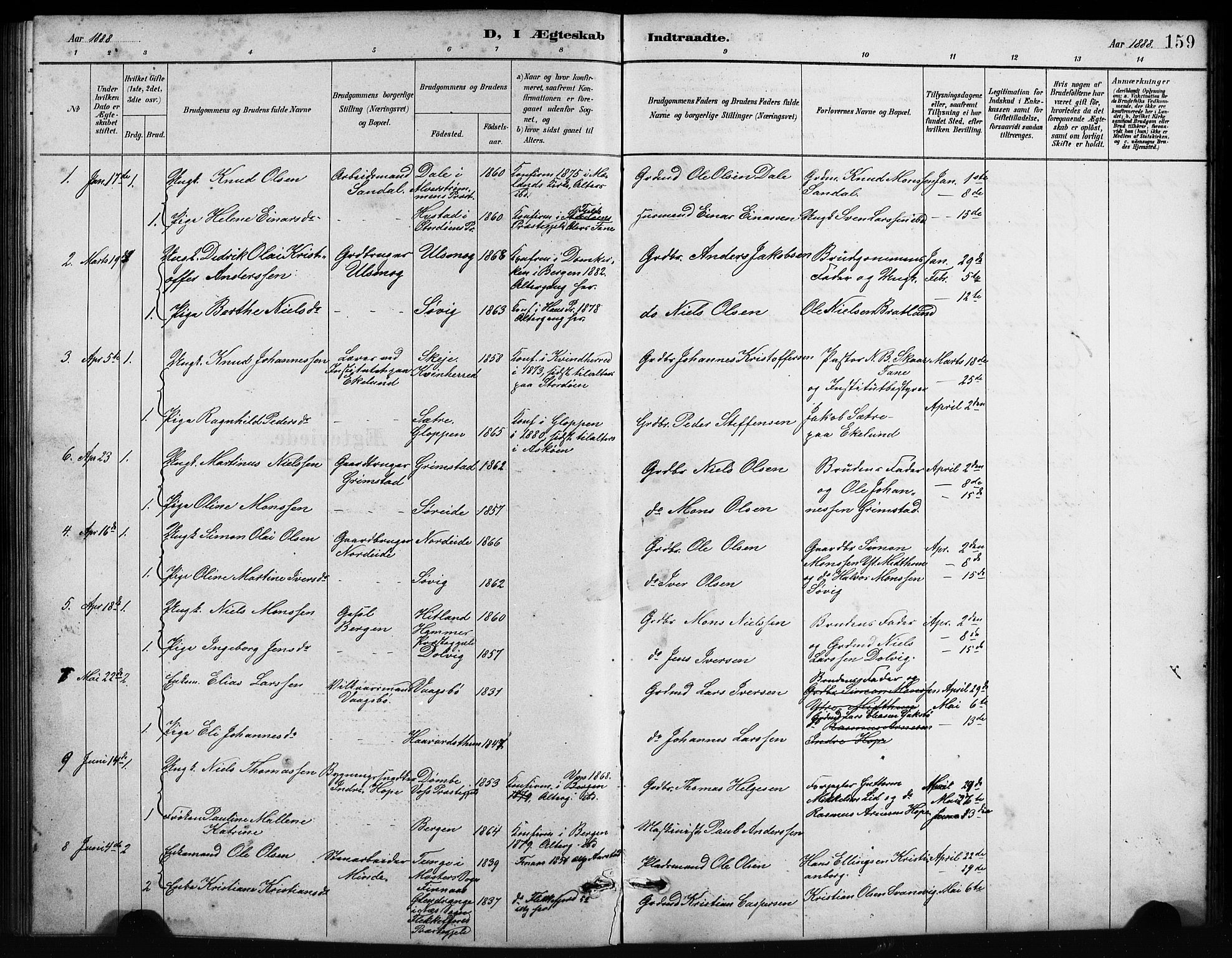 Birkeland Sokneprestembete, SAB/A-74601/H/Hab: Parish register (copy) no. A 4, 1888-1897, p. 159