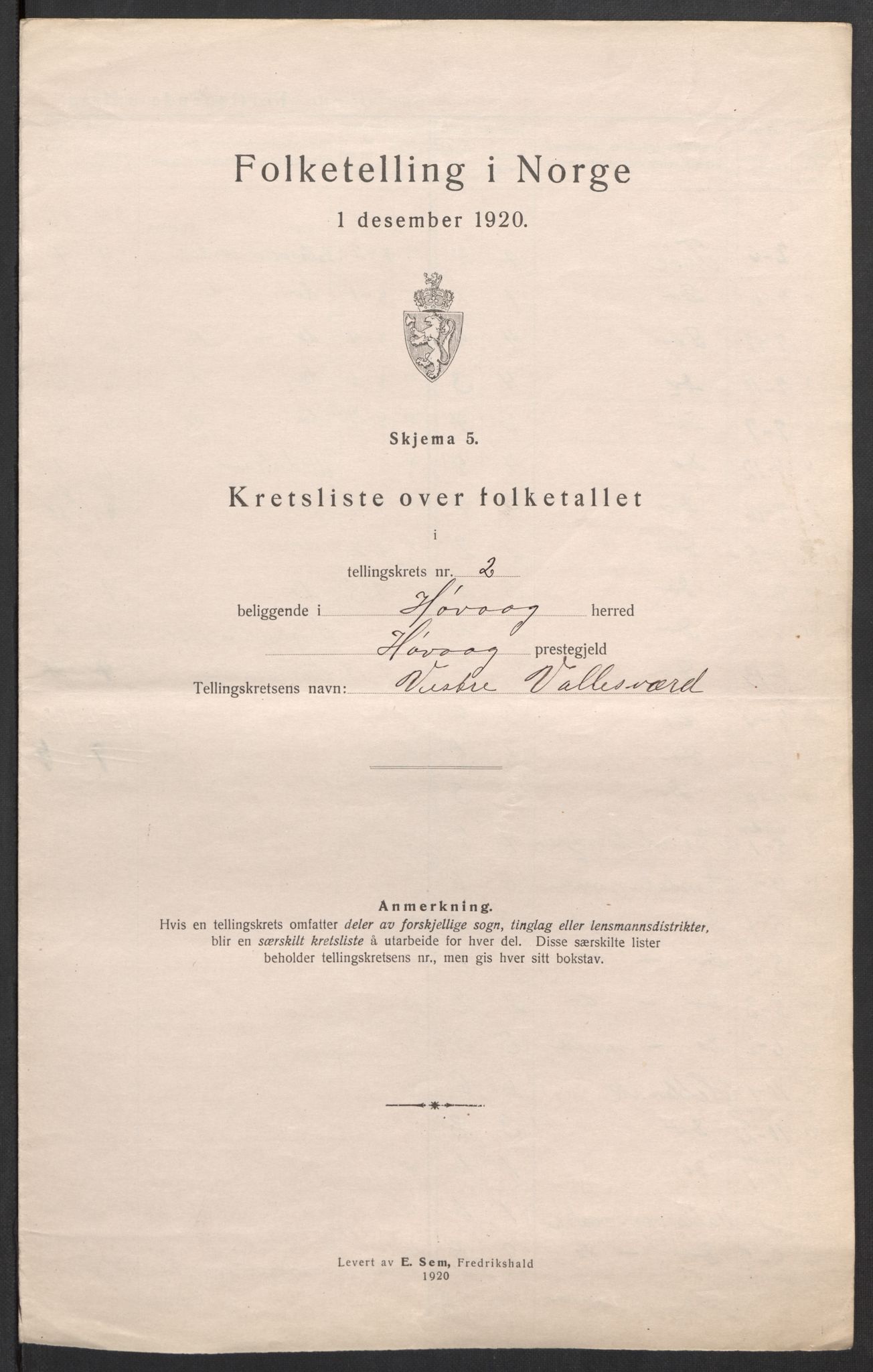 SAK, 1920 census for Høvåg, 1920, p. 9