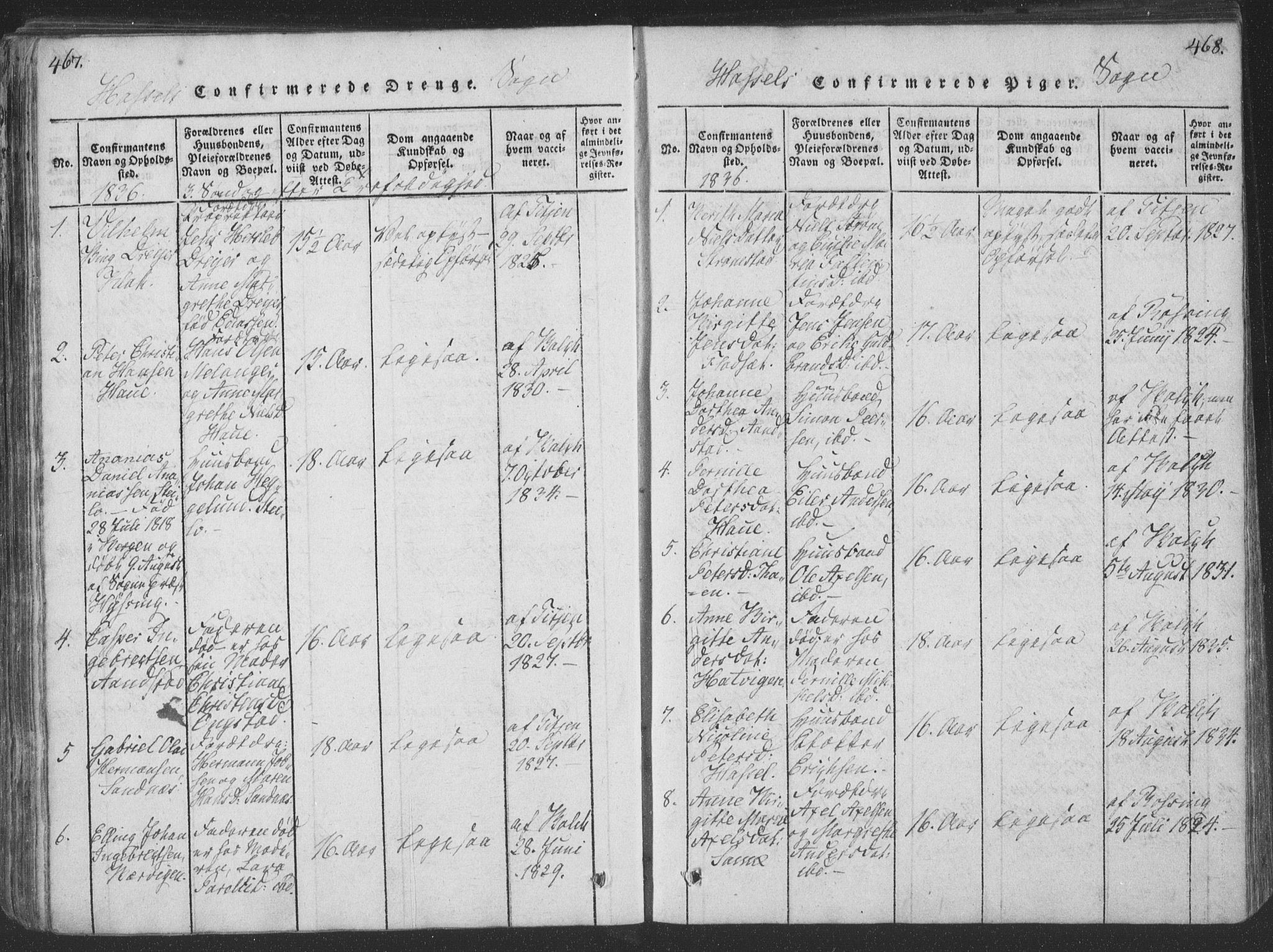 Ministerialprotokoller, klokkerbøker og fødselsregistre - Nordland, SAT/A-1459/888/L1262: Parish register (copy) no. 888C01, 1820-1836, p. 467-468