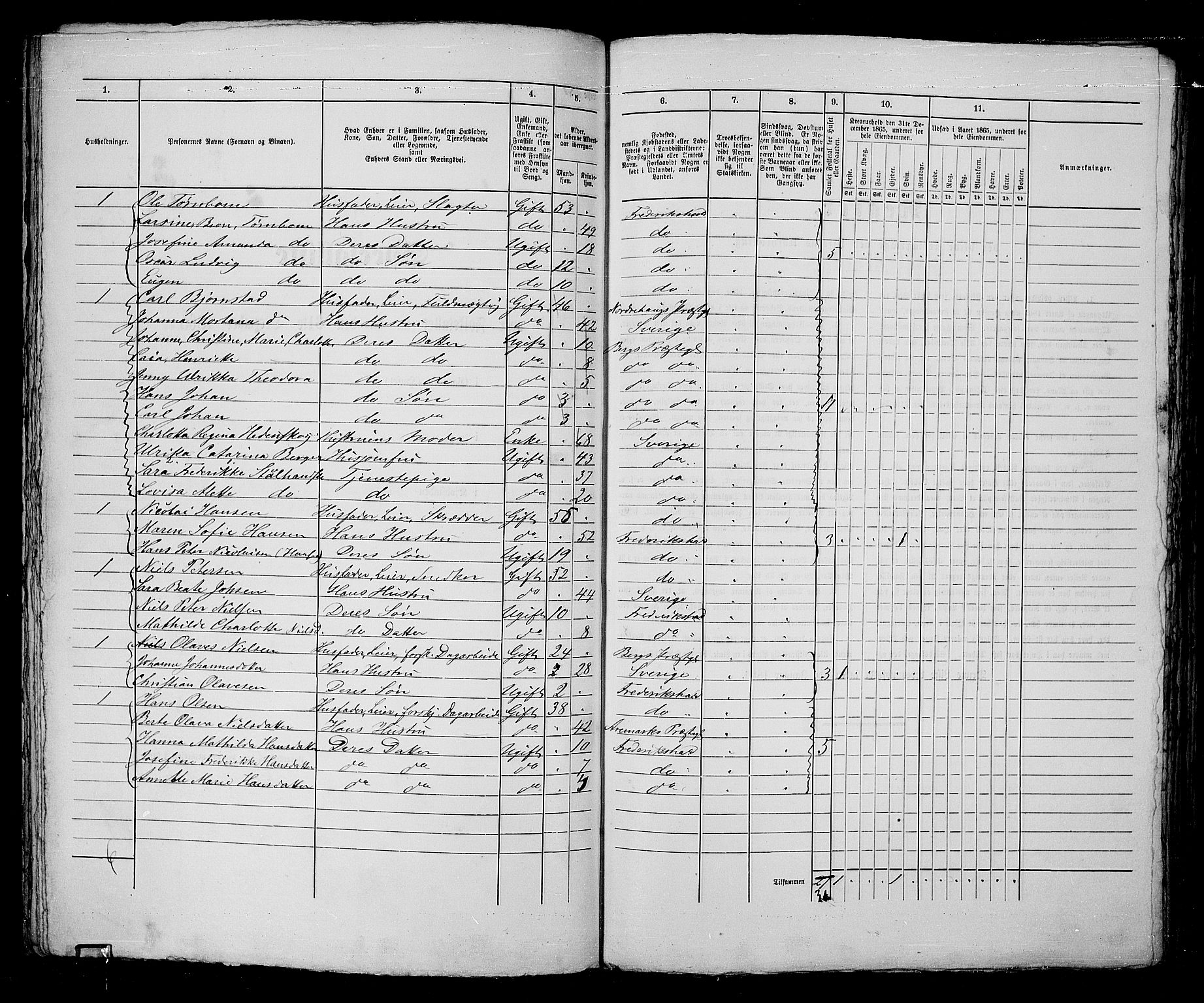 RA, 1865 census for Fredrikshald, 1865, p. 1018