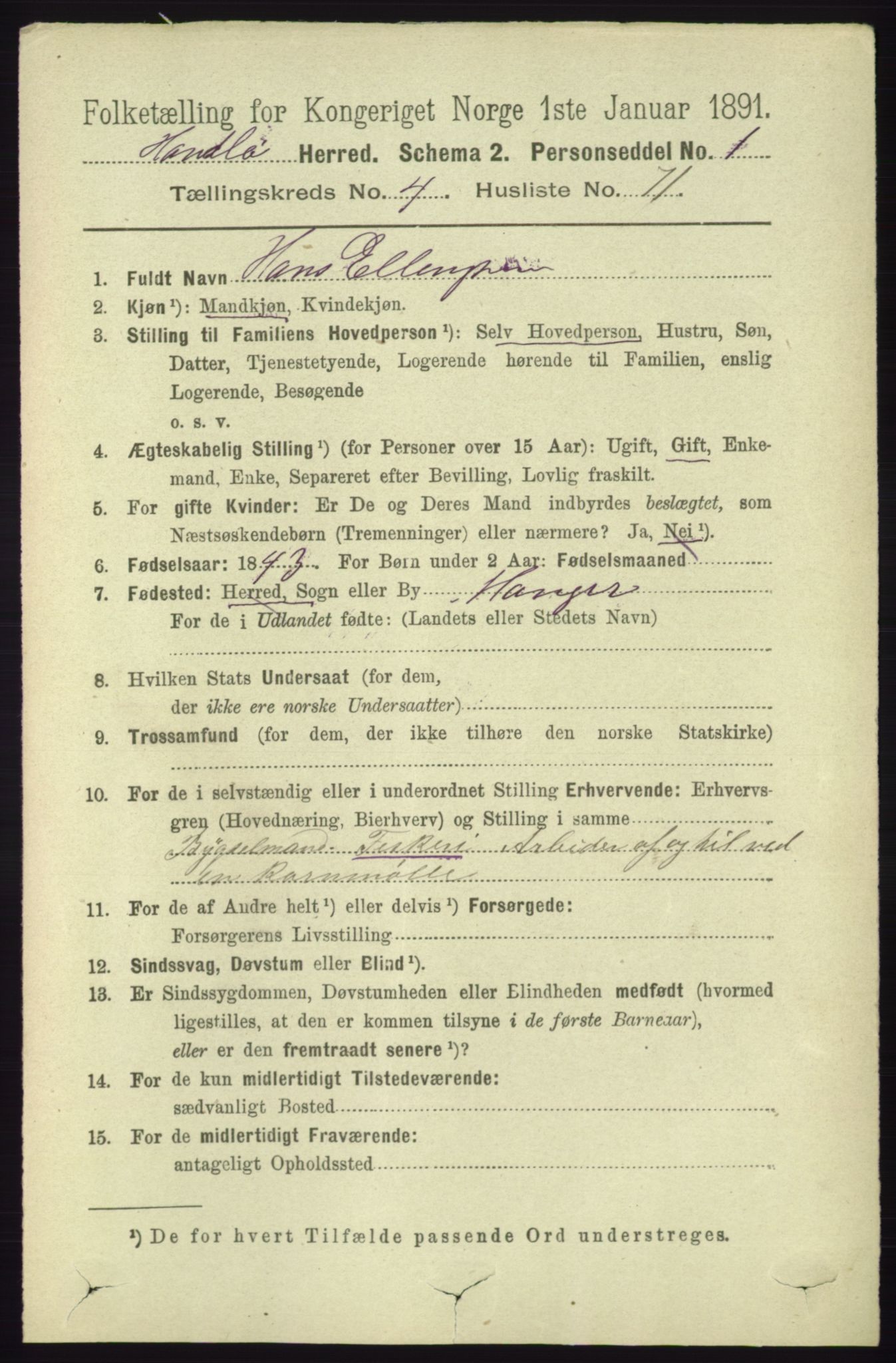 RA, 1891 census for 1258 Herdla, 1891, p. 1996