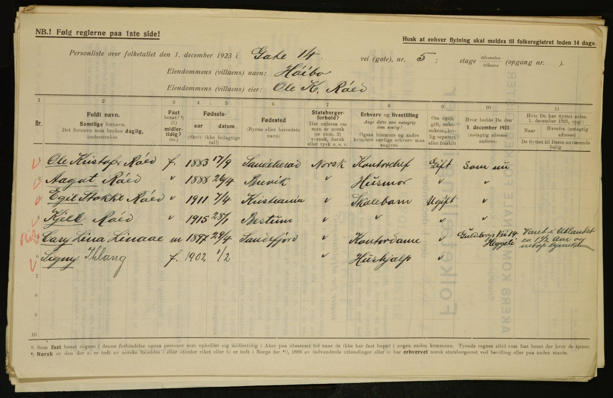 , Municipal Census 1923 for Aker, 1923, p. 6051