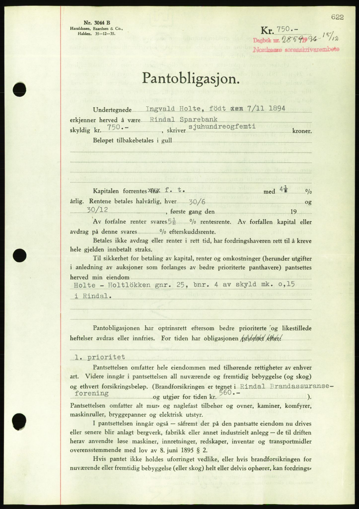 Nordmøre sorenskriveri, AV/SAT-A-4132/1/2/2Ca/L0090: Mortgage book no. B80, 1936-1937, Diary no: : 2859/1936