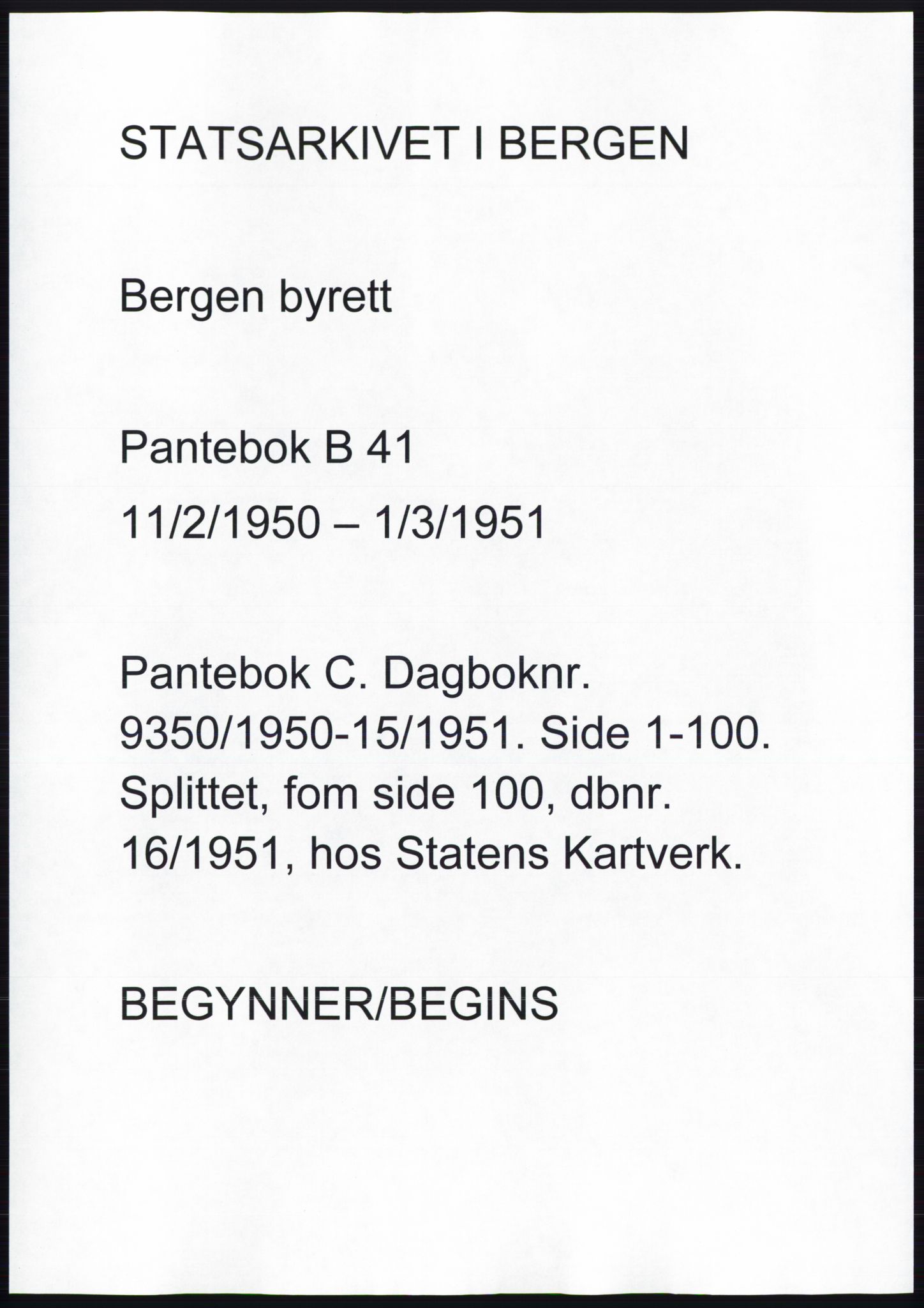 Byfogd og Byskriver i Bergen, AV/SAB-A-3401/03: Mortgage book no. C 41, 1950-1951