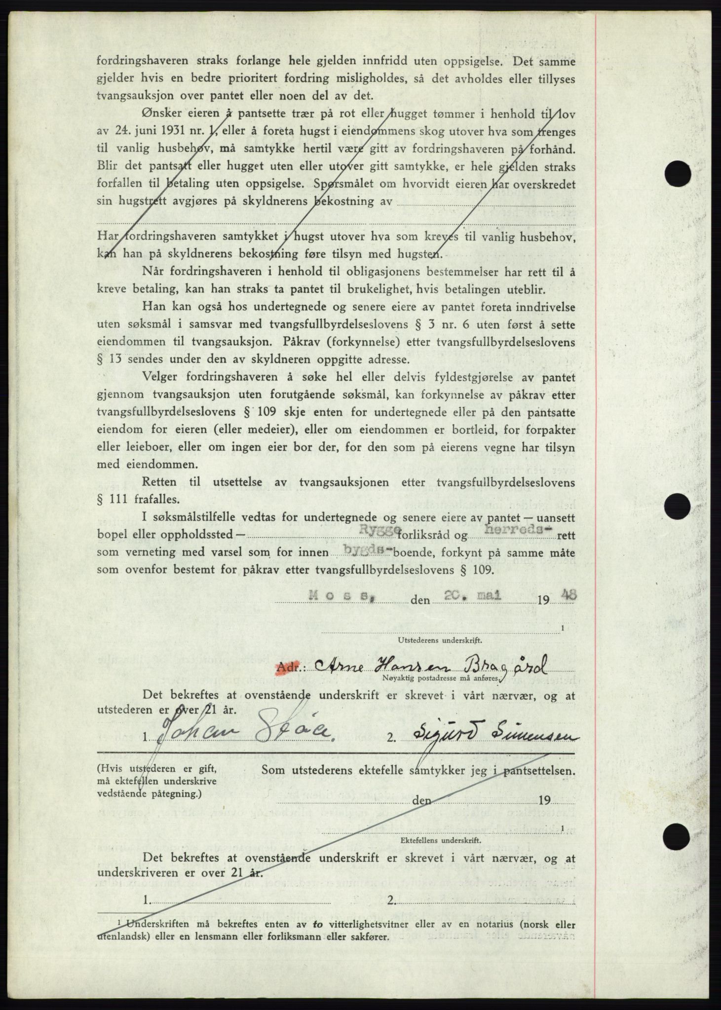 Moss sorenskriveri, AV/SAO-A-10168: Mortgage book no. B20, 1948-1948, Diary no: : 1920/1948