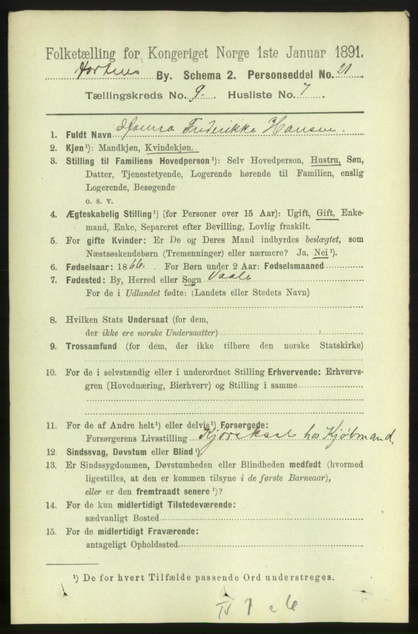 RA, 1891 census for 0703 Horten, 1891, p. 5614