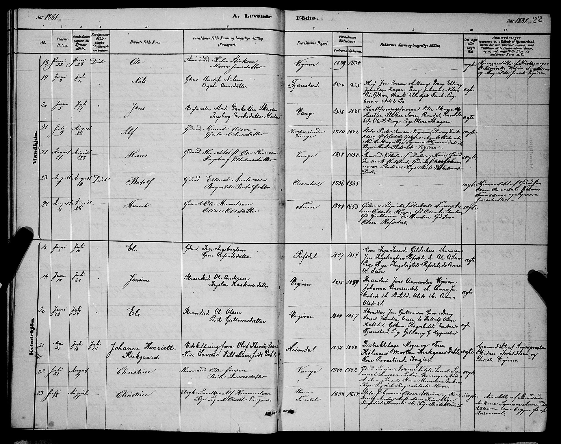 Vik sokneprestembete, AV/SAB-A-81501/H/Hab/Haba/L0003: Parish register (copy) no. A 3, 1878-1894, p. 22