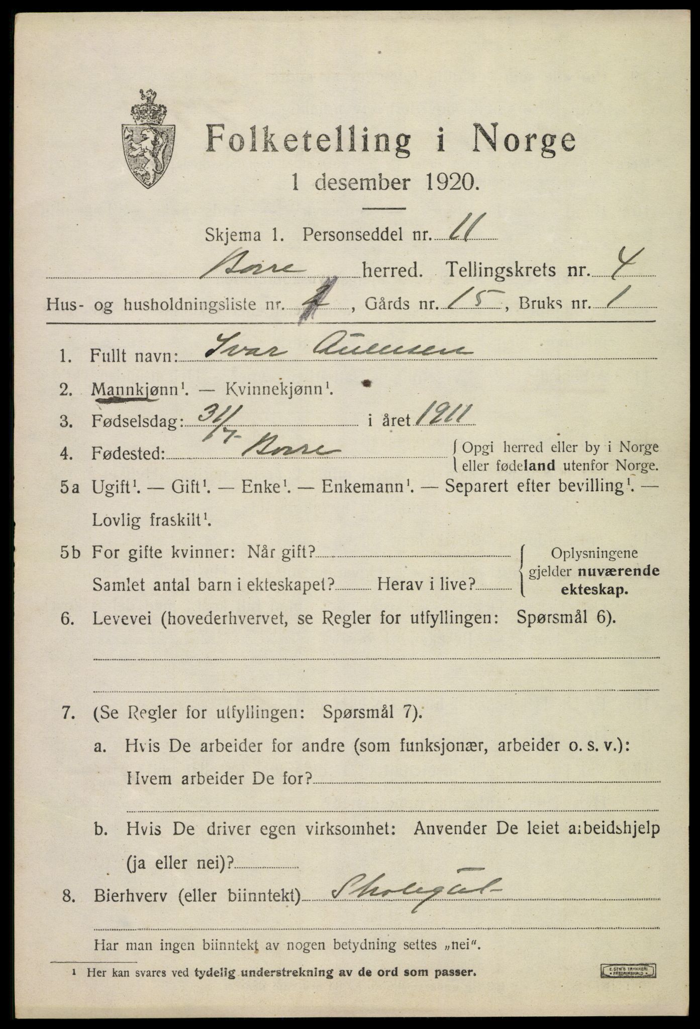 SAKO, 1920 census for Borre, 1920, p. 7154