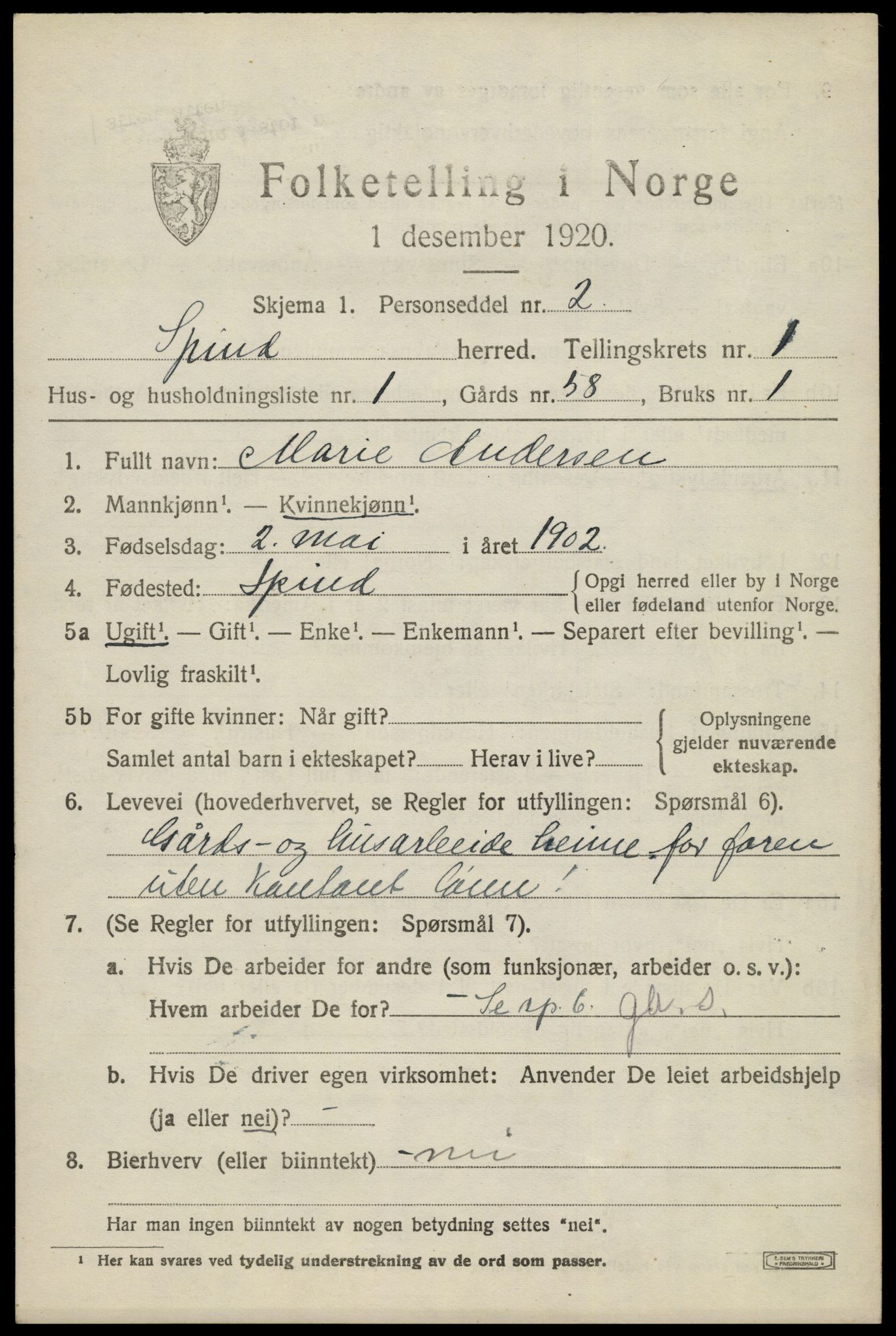 SAK, 1920 census for Spind, 1920, p. 569