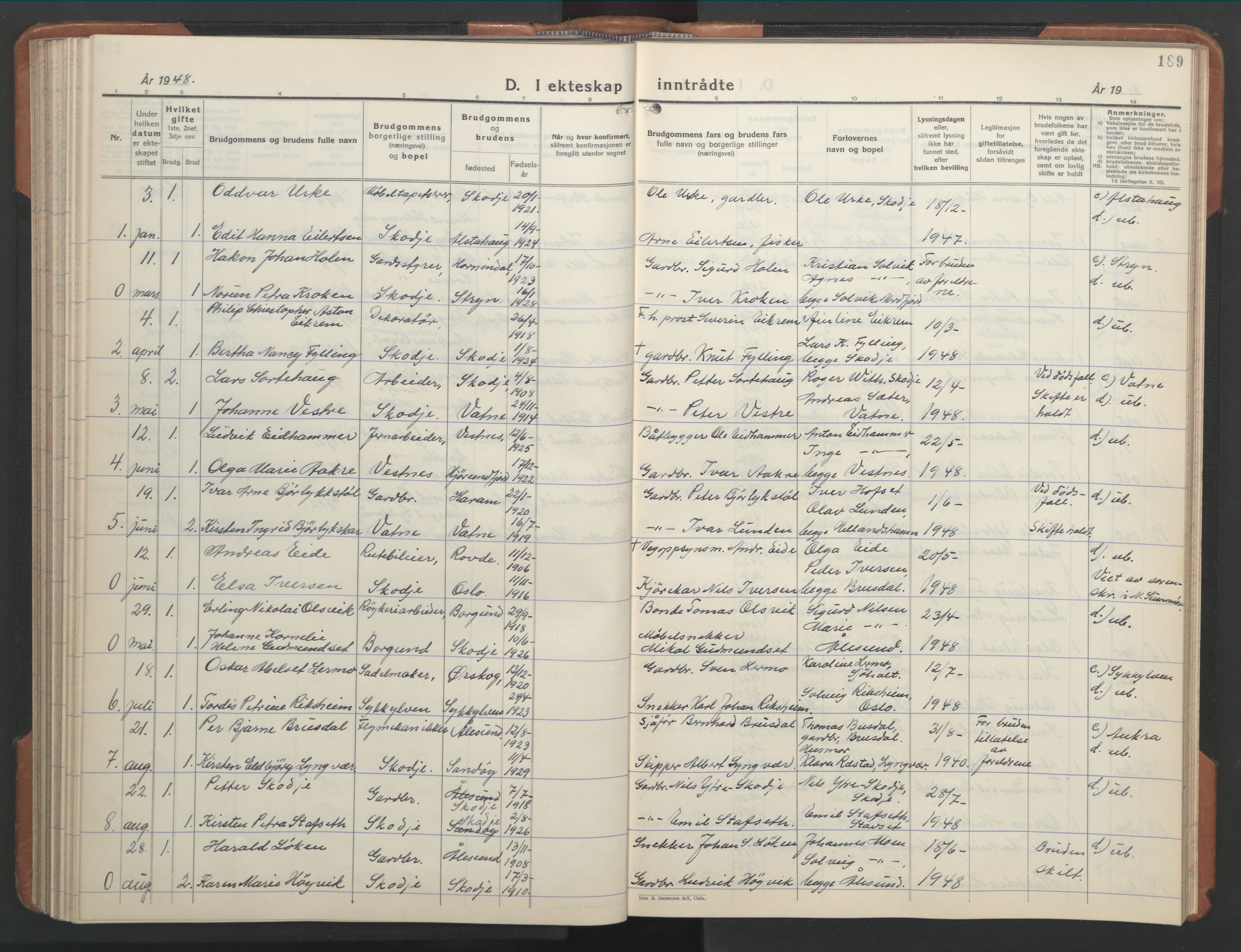 Ministerialprotokoller, klokkerbøker og fødselsregistre - Møre og Romsdal, SAT/A-1454/524/L0367: Parish register (copy) no. 524C08, 1932-1951, p. 189